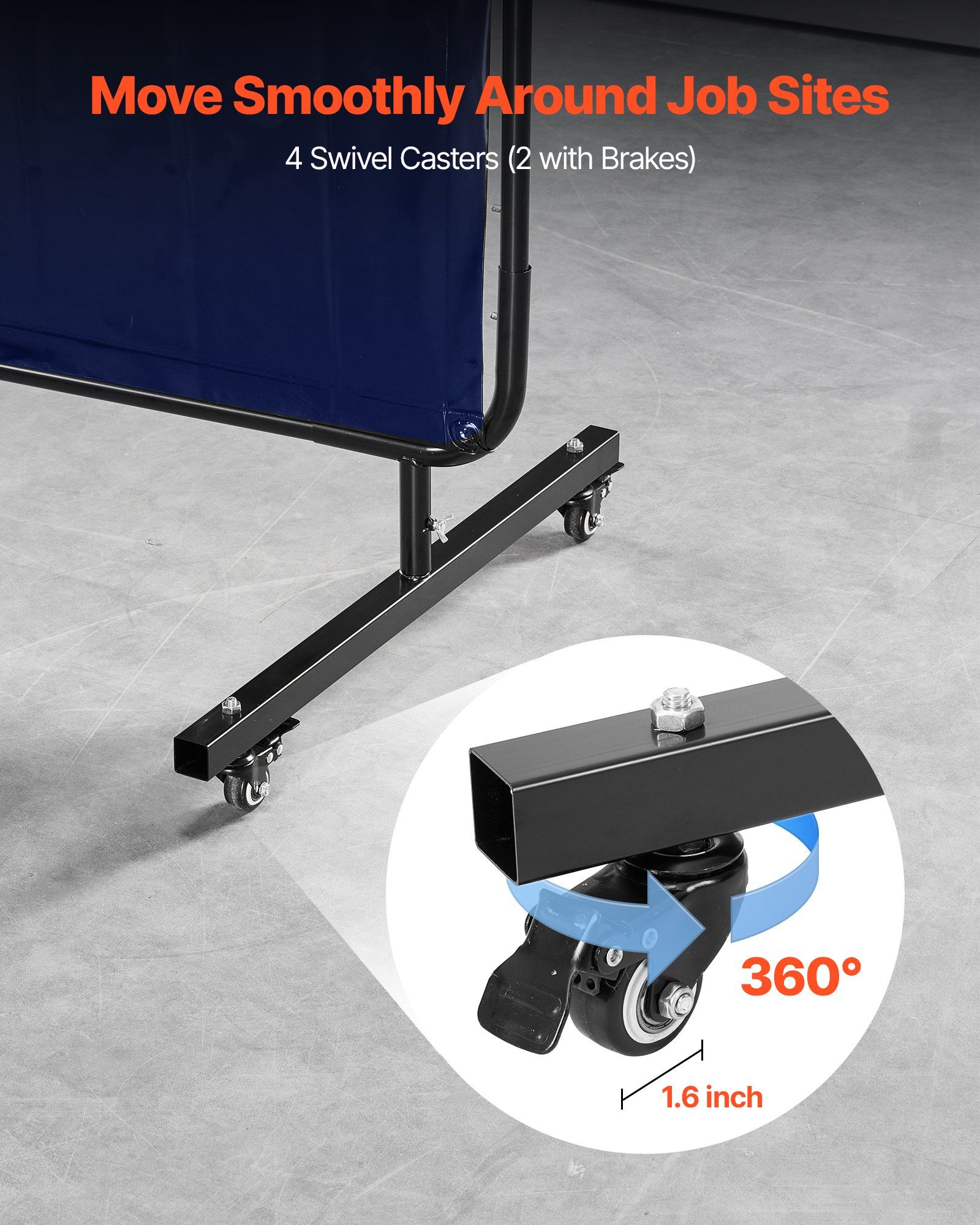 Welding Screen with Frame, 1.74 x 2.34m Welding Curtain Screen, Flame-Resistant Vinyl Protection Screens with Lockable Swivel Wheels & 6-Level UV Protection for Workshop/Industrial Use, Blue - Image 3