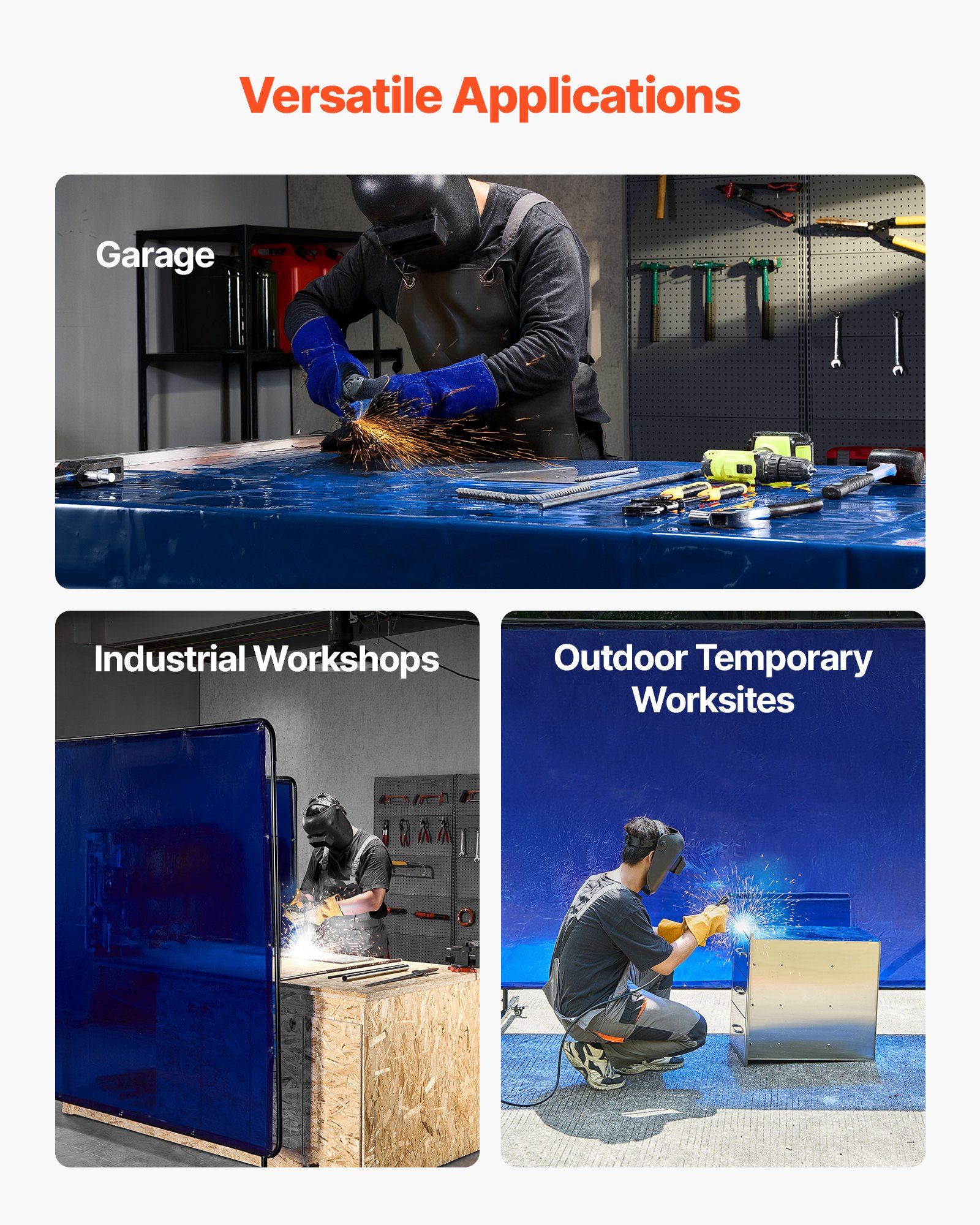 Welding Screen with Frame, 1.74 x 2.34m Welding Curtain Screen, Flame-Resistant Vinyl Protection Screens with Lockable Swivel Wheels & 6-Level UV Protection for Workshop/Industrial Use, Blue - Image 6