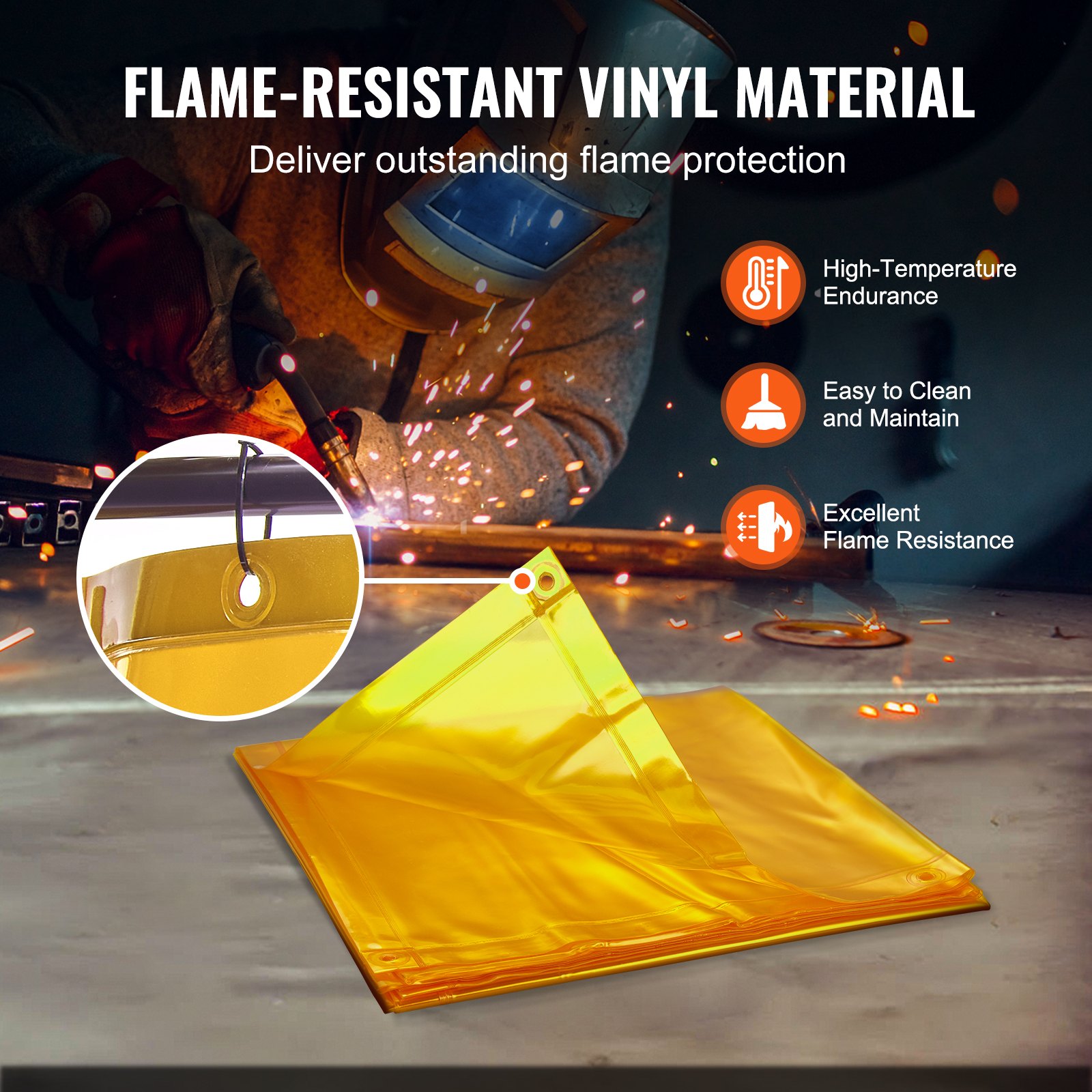 Welding Screen with Frame, 6' x 6' Welding Curtain Screen, Flame-Resistant Vinyl Welding Protection Screen on 4 Swivel Wheel (2 Lockable), Moveable & Professional for Workshop/Industrial, Yellow - Image 4