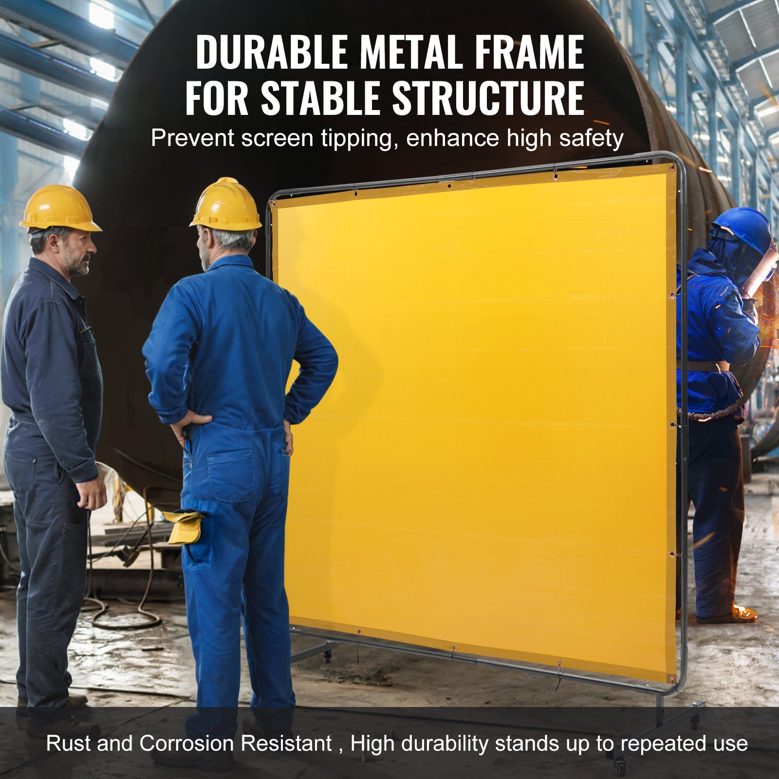 Welding Screen with Frame, 6' x 6' Welding Curtain Screen, Flame-Resistant Vinyl Welding Protection Screen on 4 Swivel Wheel (2 Lockable), Moveable & Professional for Workshop/Industrial, Yellow - Image 5