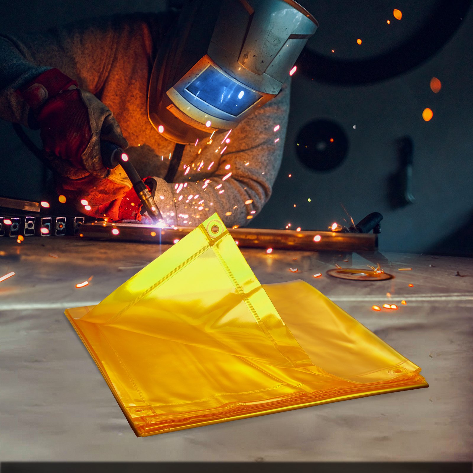 Welding Screen with Frame, 6' x 6' Welding Curtain Screen, Flame-Resistant Vinyl Welding Protection Screen on 4 Swivel Wheel (2 Lockable), Moveable & Professional for Workshop/Industrial, Yellow - Image 8