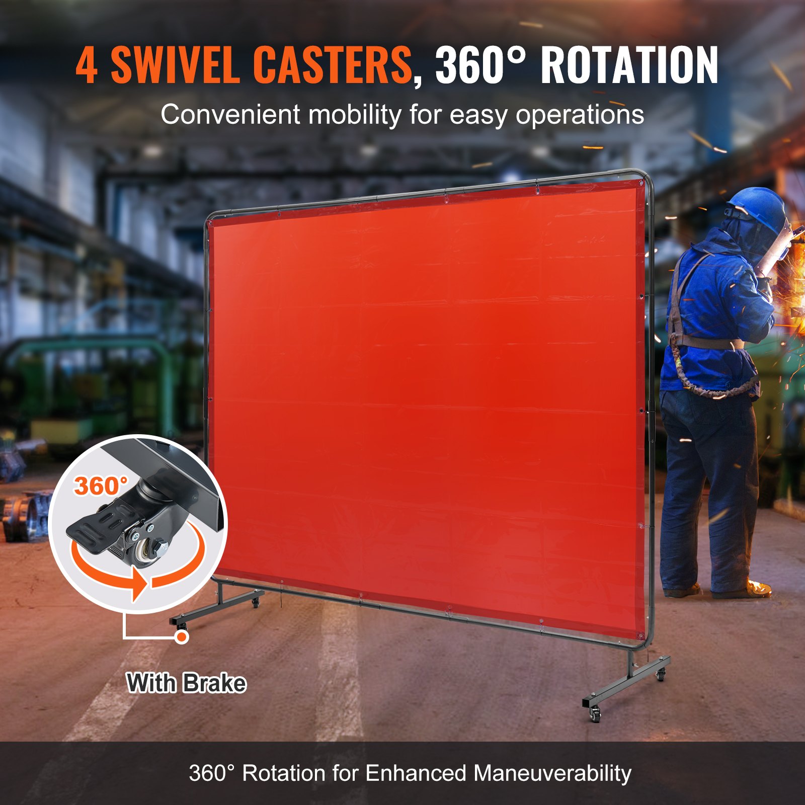 Welding Screen with Frame, 6' x 8' Welding Curtain Screen, Flame-Resistant Vinyl Welding Protection Screen on 4 Swivel Wheels (2 Lockable), Moveable & Professional for Workshop/Industrial, Red - Image 3