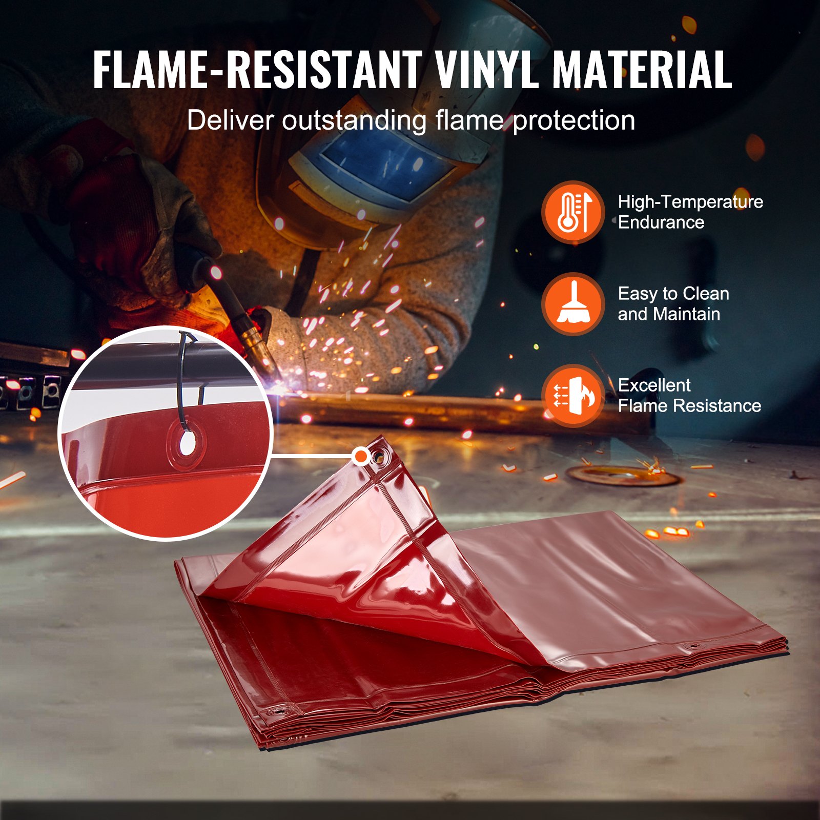 Welding Screen with Frame, 6' x 8' Welding Curtain Screen, Flame-Resistant Vinyl Welding Protection Screen on 4 Swivel Wheels (2 Lockable), Moveable & Professional for Workshop/Industrial, Red - Image 4