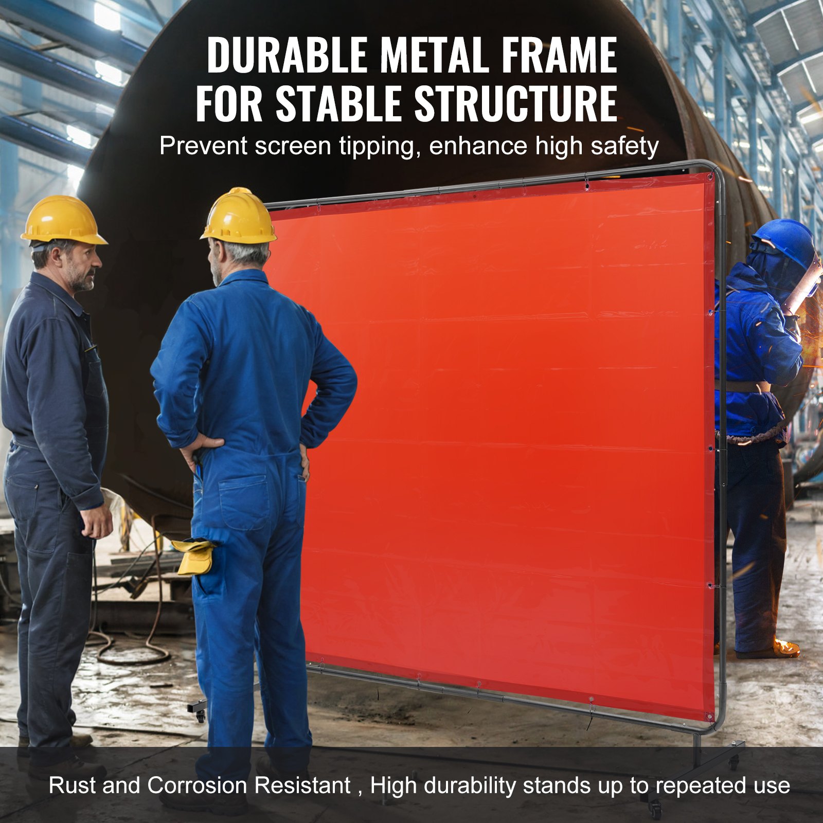 Welding Screen with Frame, 6' x 8' Welding Curtain Screen, Flame-Resistant Vinyl Welding Protection Screen on 4 Swivel Wheels (2 Lockable), Moveable & Professional for Workshop/Industrial, Red - Image 5