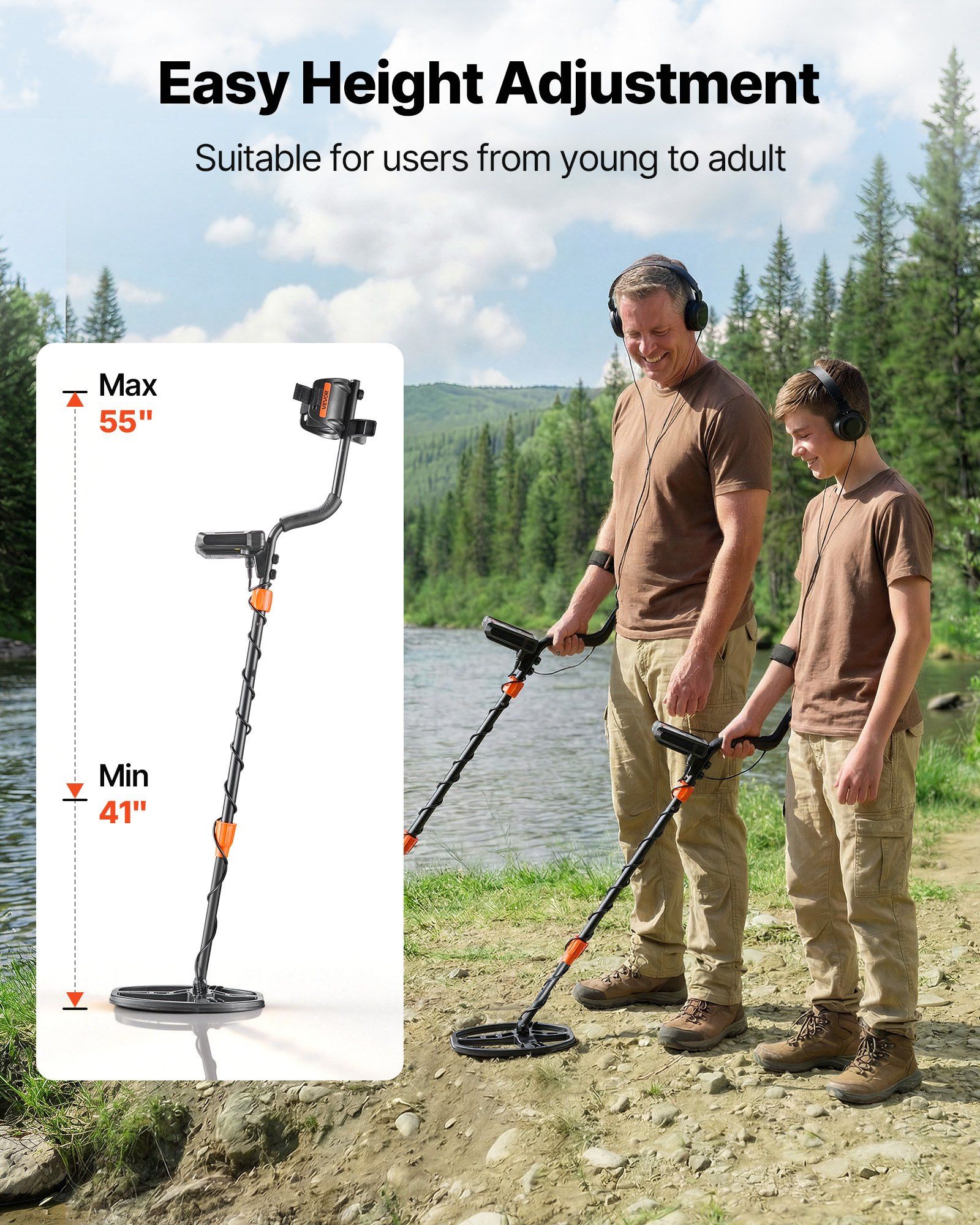 Metal Detector for Adults, 254 mm, Professional High Accuracy Gold Detector, IP68 Waterproof Search Coil with Display, Headphones, 5 Modes, Adjustable Length, for Detecting Gold Treasure Hunting - Image 5