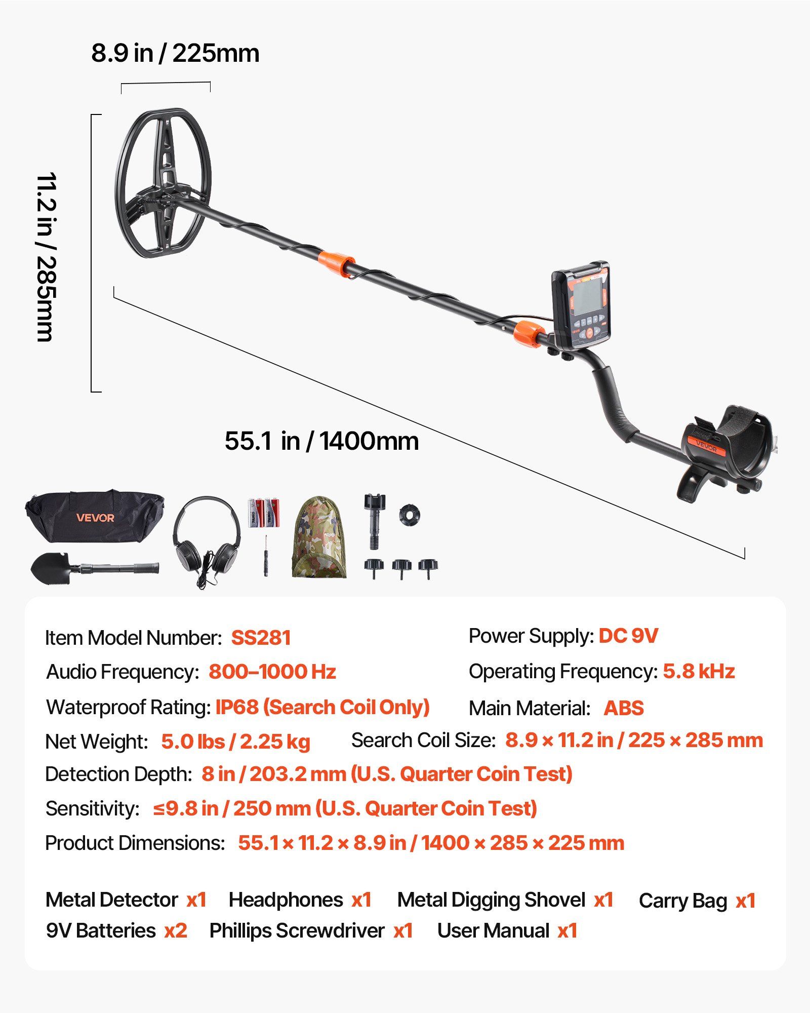 Metal Detector for Adults, 254 mm, Professional High Accuracy Gold Detector, IP68 Waterproof Search Coil with Display, Headphones, 5 Modes, Adjustable Length, for Detecting Gold Treasure Hunting - Image 7