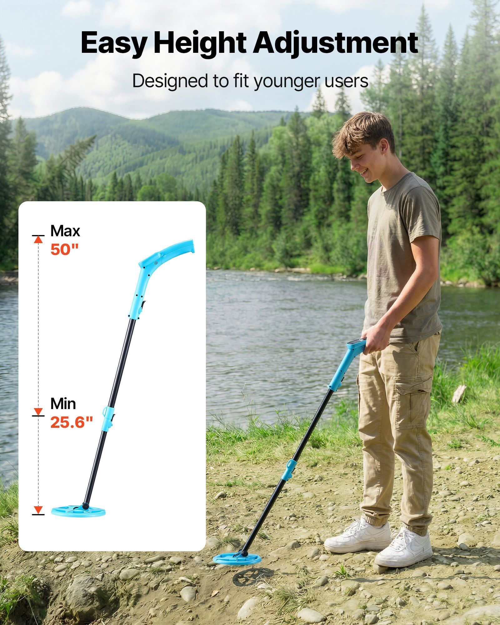 Metal Detector, 101.6 mm, Lightweight Metal Detector with LCD Display, 152.4 mm IP68 Waterproof Search Coil, Adjustable 650-930 mm Gold Detector, Easy to Use, for Detecting Gold Exploration - Image 5