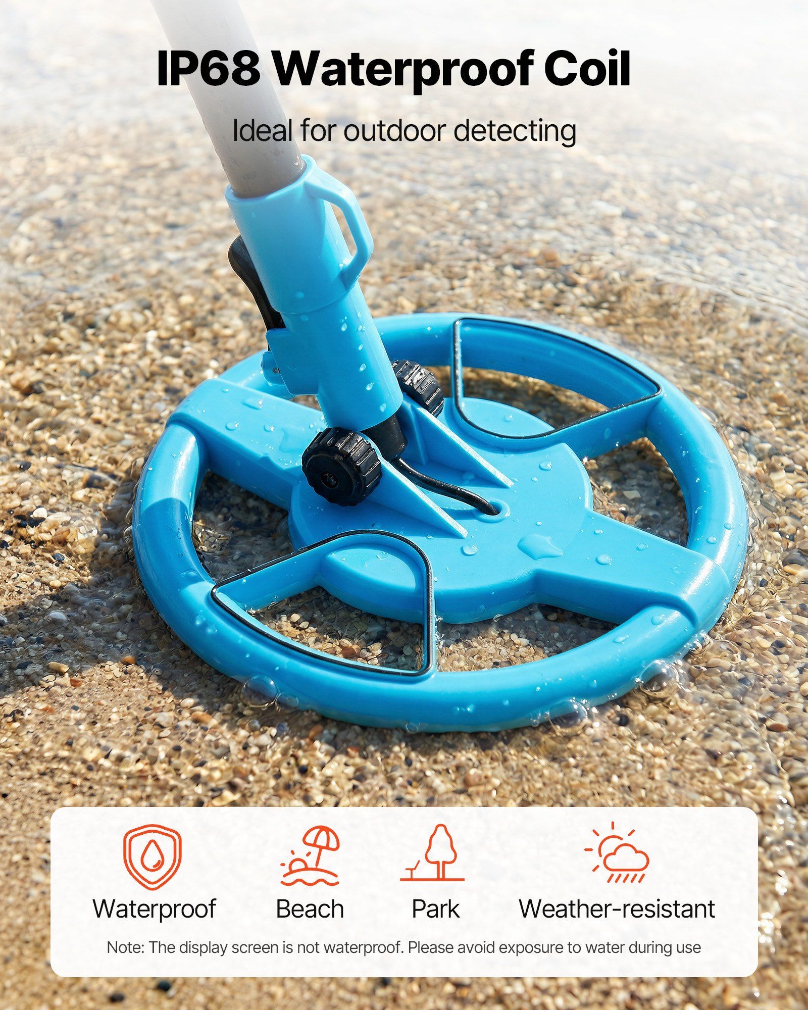 Metal Detector, 101.6 mm, Lightweight Metal Detector with LCD Display, 152.4 mm IP68 Waterproof Search Coil, Adjustable 650-930 mm Gold Detector, Easy to Use, for Detecting Gold Exploration - Image 6