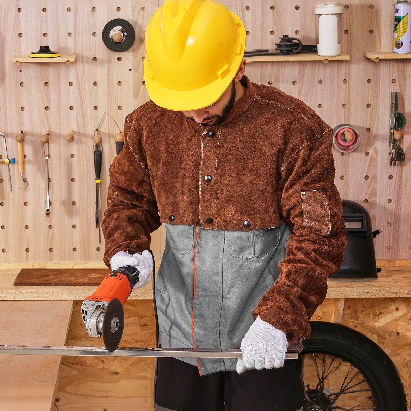 Leather Welding Cape Sleeve, Heavy Duty Flame Resistant Cowhide Safety Cape Sleeves for Men Women, Heat-Resistant for Welding, Blacksmithing, Woodworking, Gardening, XL-Size - Image 8