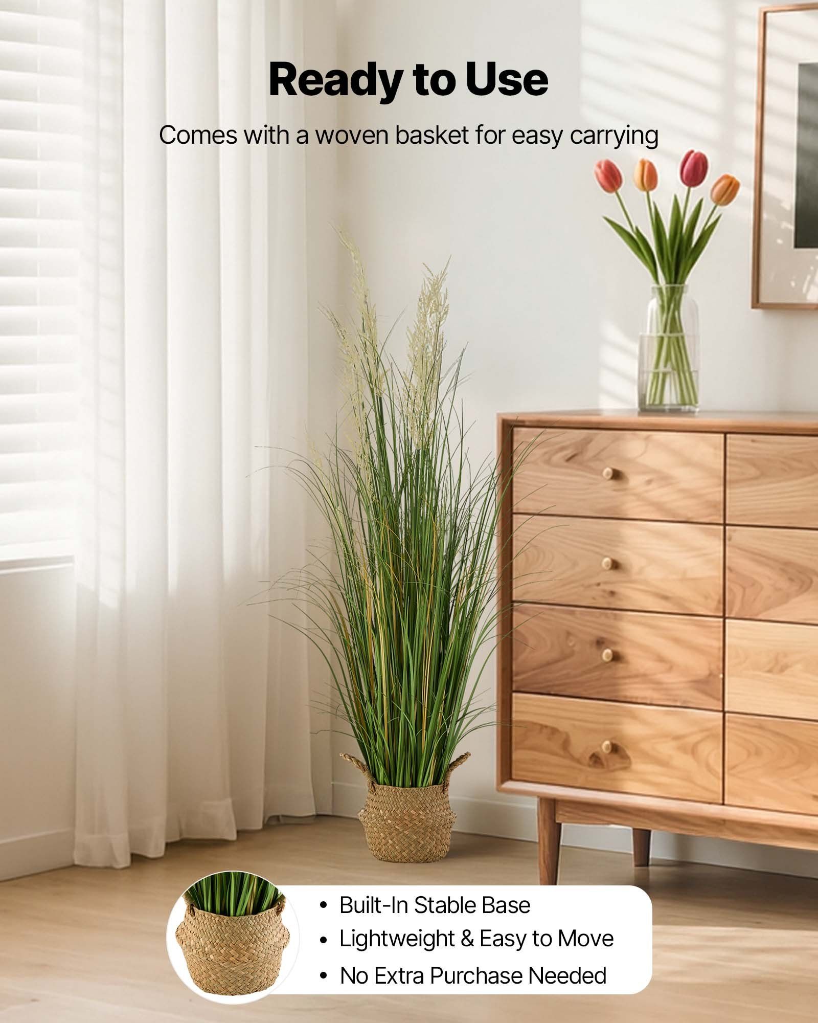 Artificial Grass Plant, 1194mm Reed Flower Grass in Pot, Premium PVC Faux Fake Greenery Shrubs Plant for Indoor Outdoor House Home Garden Office Room Décor, Housewarming, 1 Pack Green - Image 6