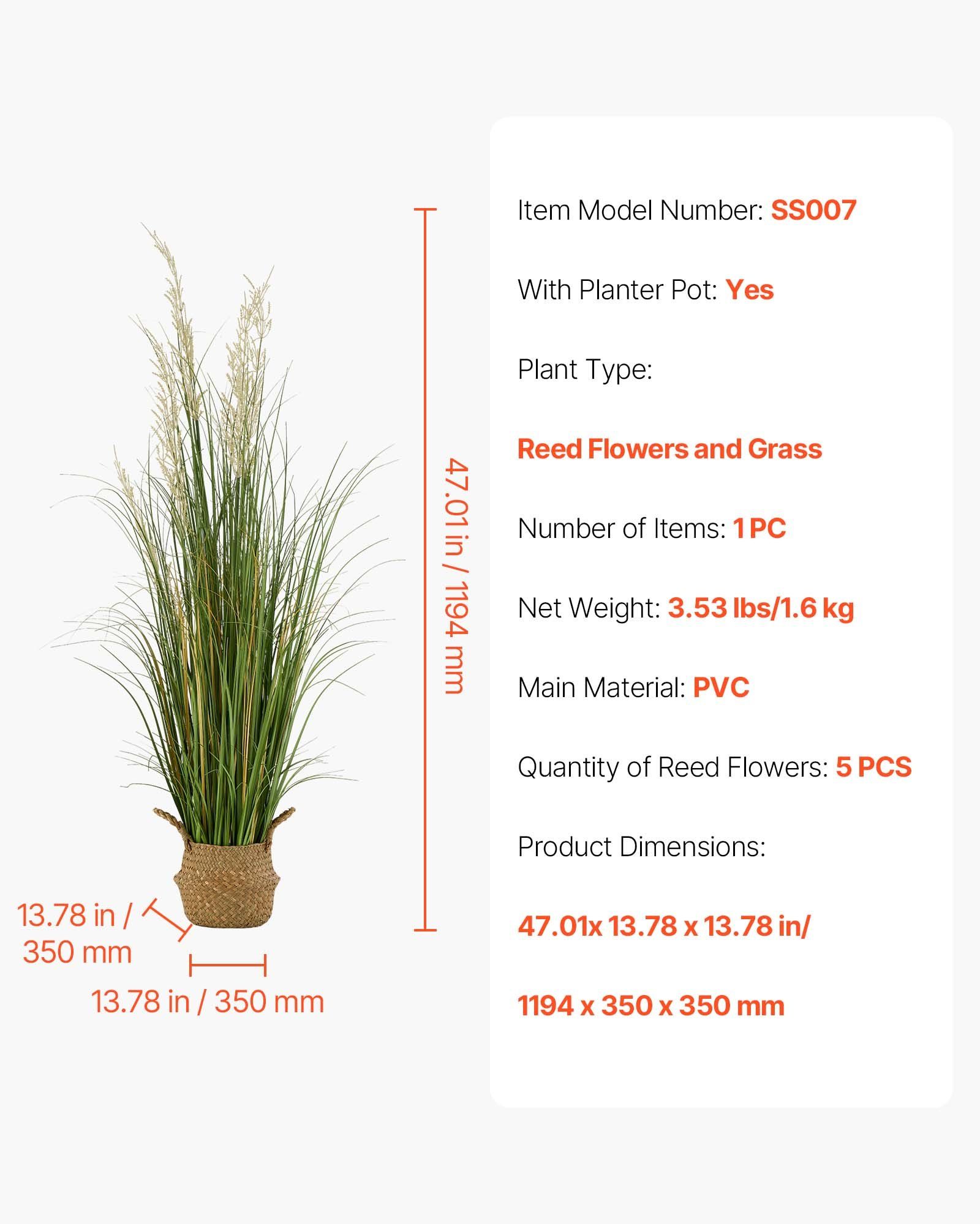 Artificial Grass Plant, 1194mm Reed Flower Grass in Pot, Premium PVC Faux Fake Greenery Shrubs Plant for Indoor Outdoor House Home Garden Office Room Décor, Housewarming, 1 Pack Green - Image 7