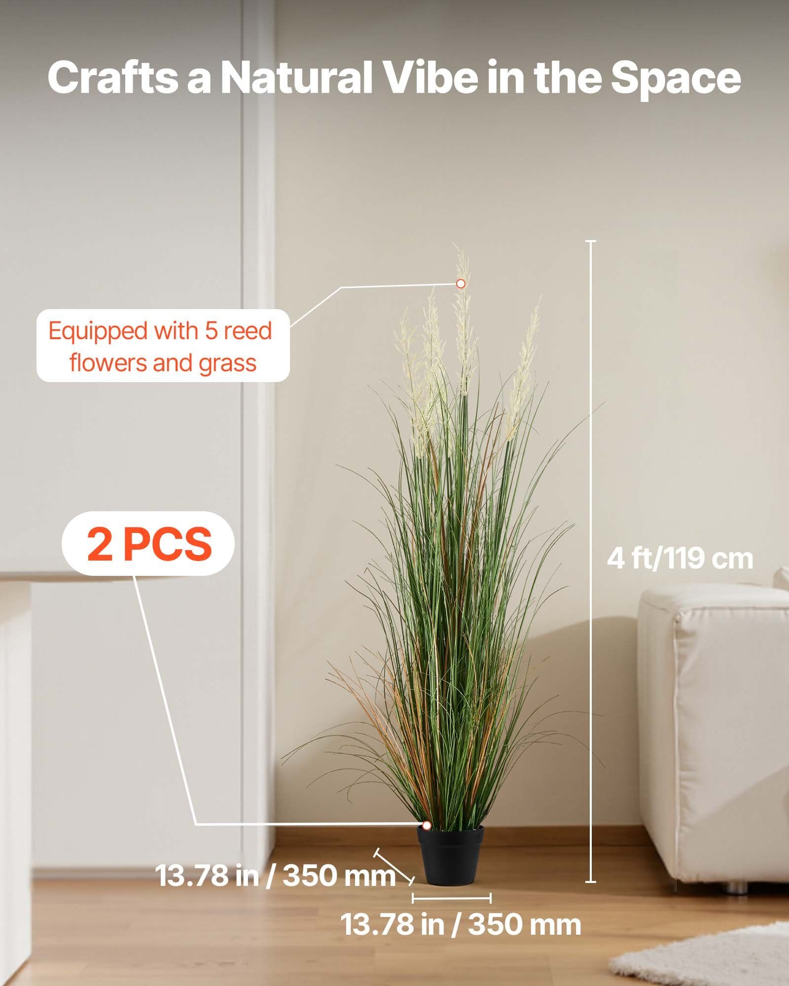 Artificial Grass Plant, 2 Pack 1194mm Reed Flower Grass in Pot, Premium PVC Faux Fake Greenery Shrubs Plant for Indoor Outdoor House Home Garden Office Room Décor, Housewarming, Green - Image 2