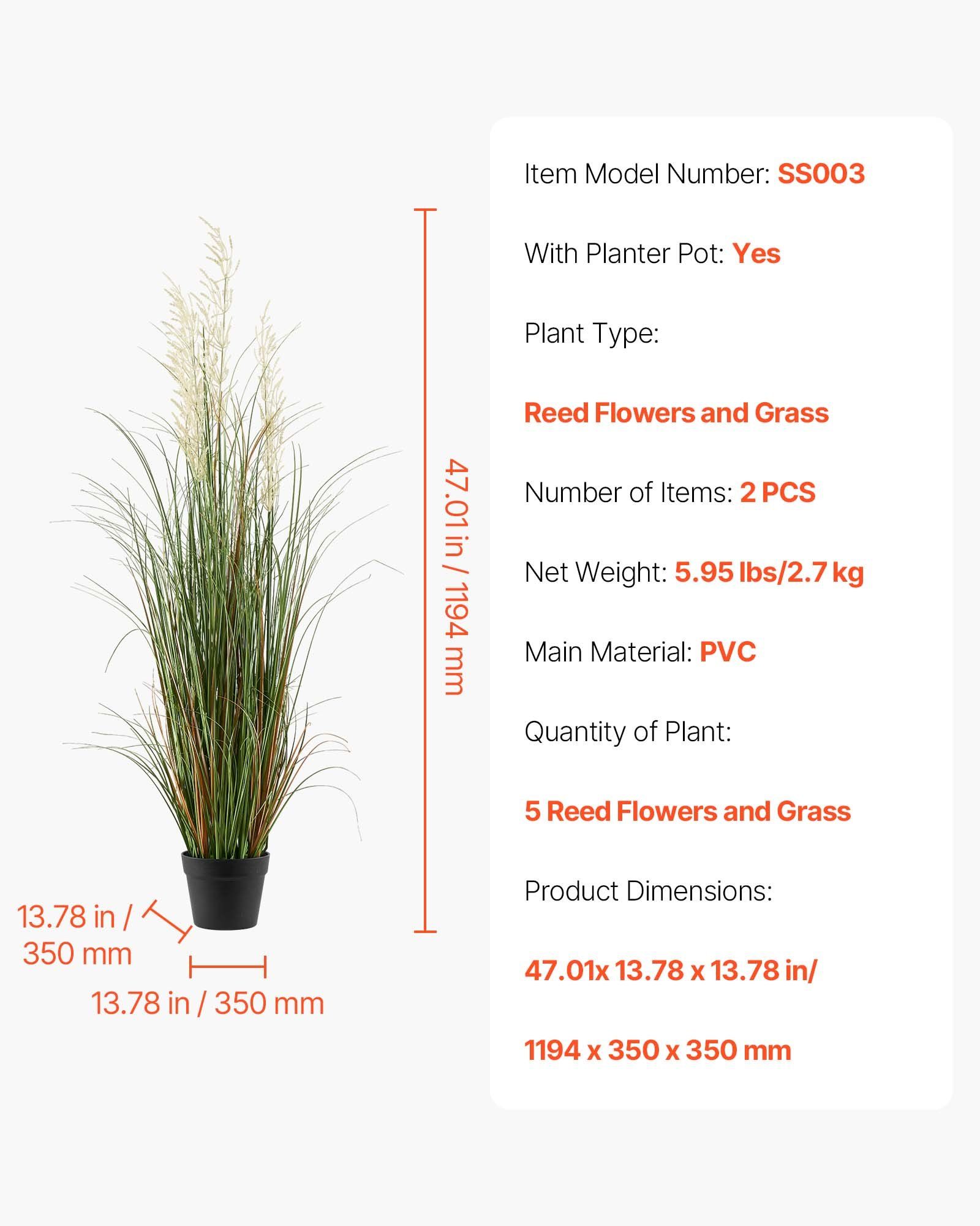 Artificial Grass Plant, 2 Pack 1194mm Reed Flower Grass in Pot, Premium PVC Faux Fake Greenery Shrubs Plant for Indoor Outdoor House Home Garden Office Room Décor, Housewarming, Green - Image 7