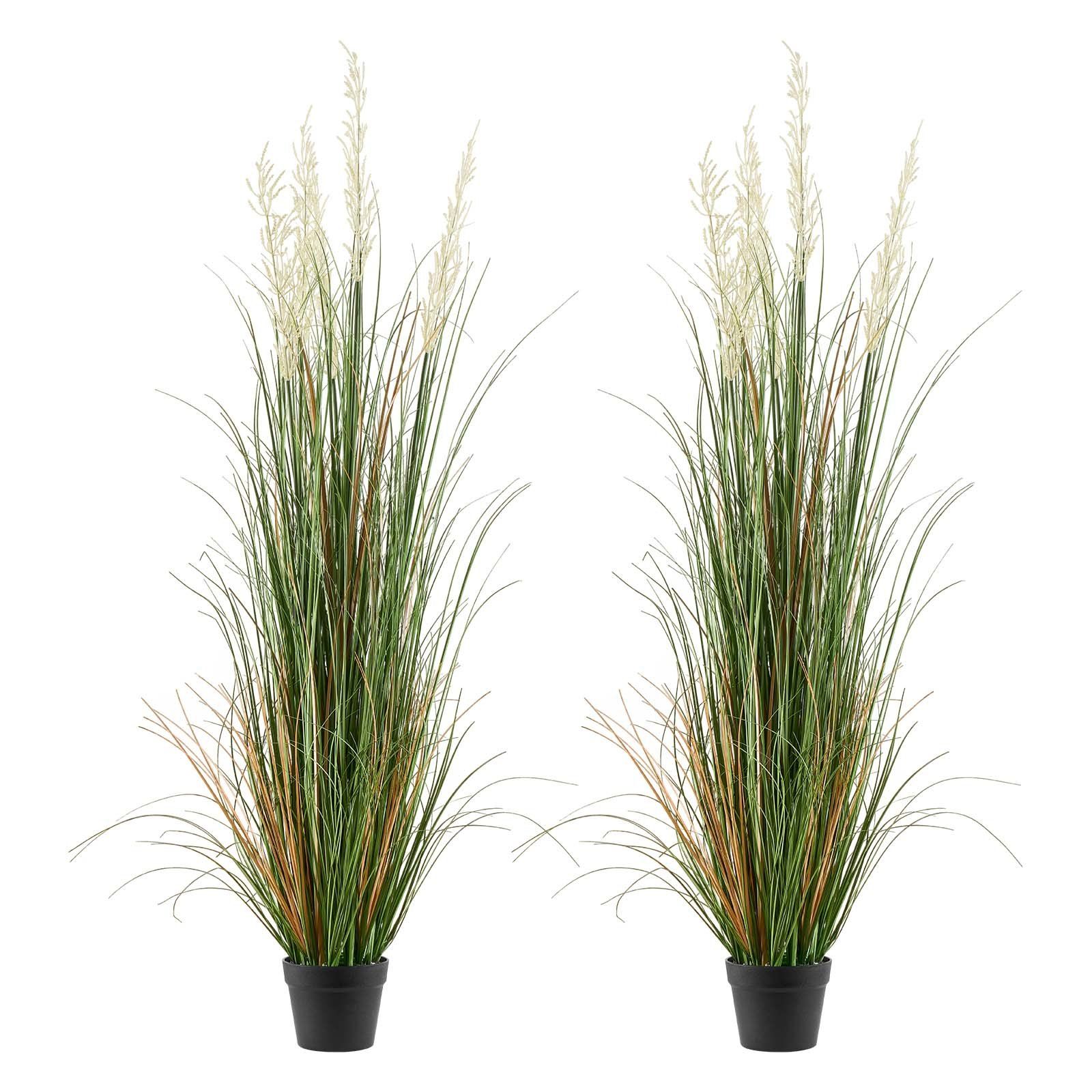 Artificial Grass Plant, 2 Pack 1499mm Faux Reed Flower Grass in Pot, Premium PVC Fake Greenery Shrubs Plant for Indoor Outdoor House Home Garden Office Room Décor, Housewarming, Green - Image 1