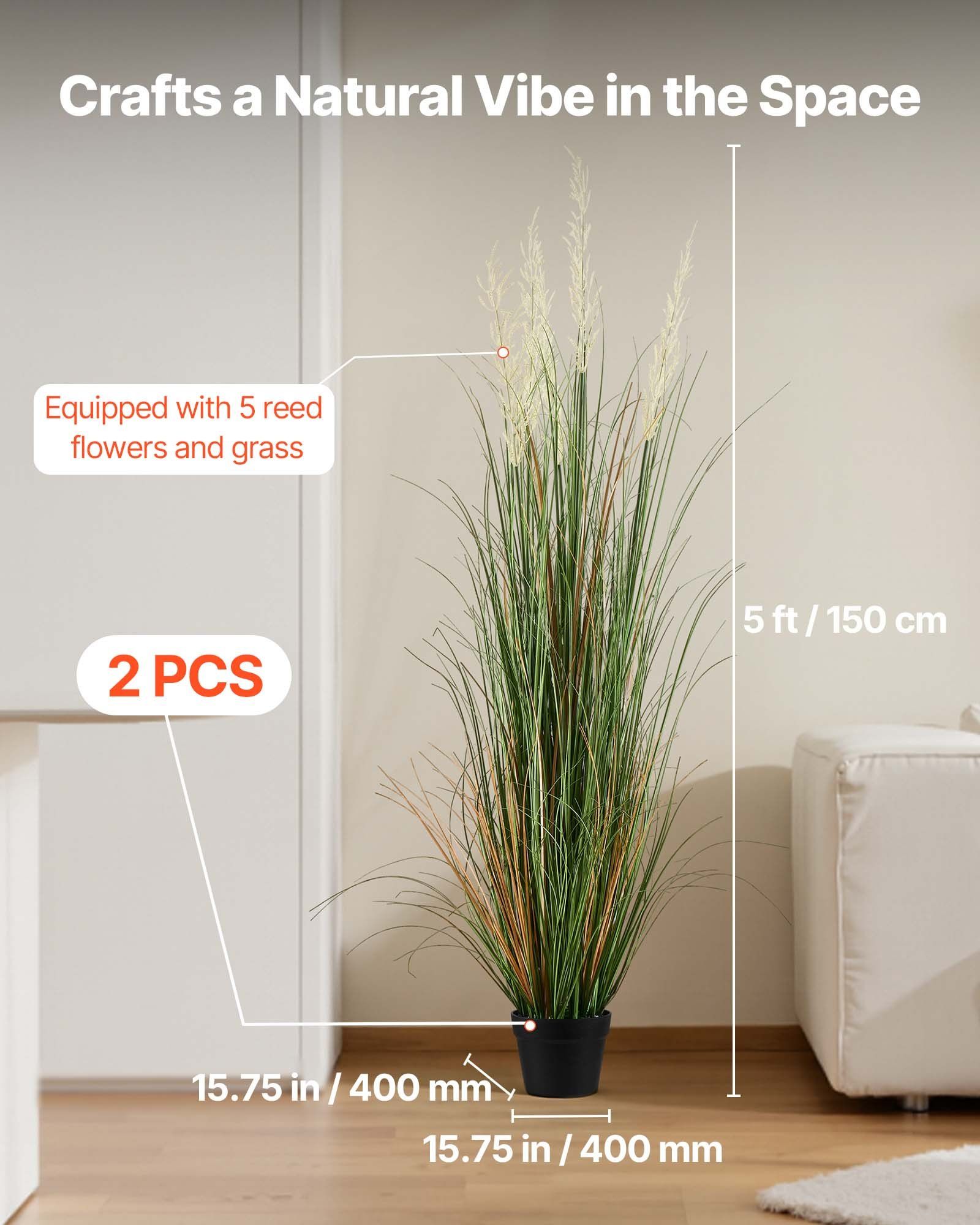 Artificial Grass Plant, 2 Pack 1499mm Faux Reed Flower Grass in Pot, Premium PVC Fake Greenery Shrubs Plant for Indoor Outdoor House Home Garden Office Room Décor, Housewarming, Green - Image 2