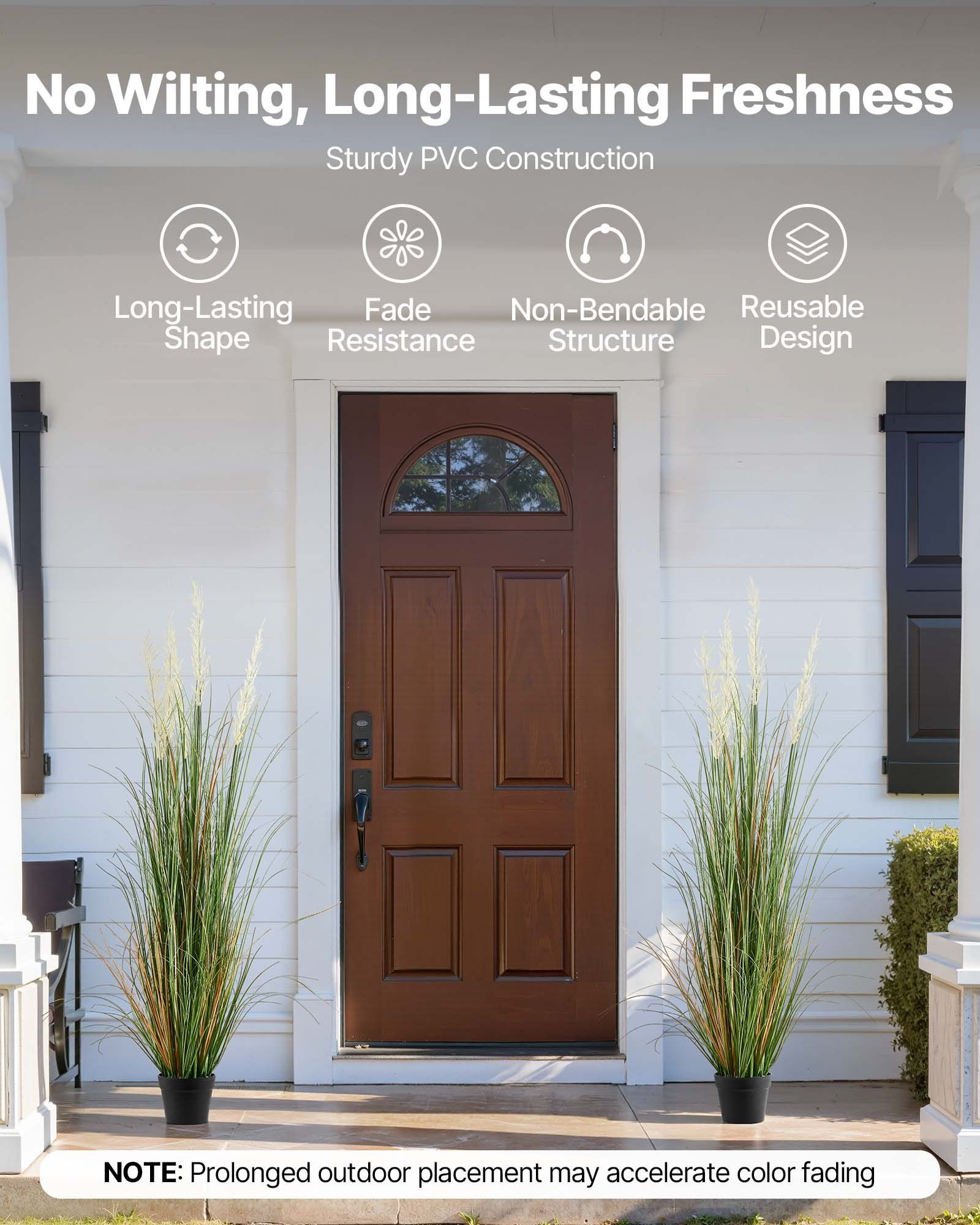 Artificial Grass Plant, 2 Pack 1499mm Faux Reed Flower Grass in Pot, Premium PVC Fake Greenery Shrubs Plant for Indoor Outdoor House Home Garden Office Room Décor, Housewarming, Green - Image 4