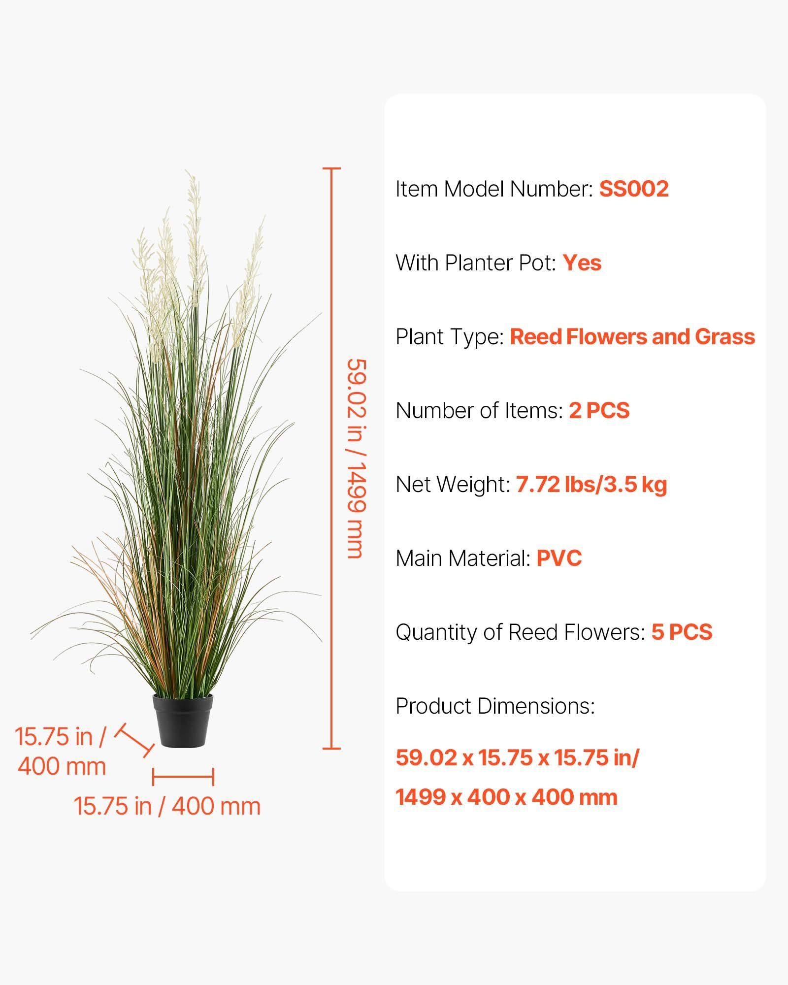 Artificial Grass Plant, 2 Pack 1499mm Faux Reed Flower Grass in Pot, Premium PVC Fake Greenery Shrubs Plant for Indoor Outdoor House Home Garden Office Room Décor, Housewarming, Green - Image 7