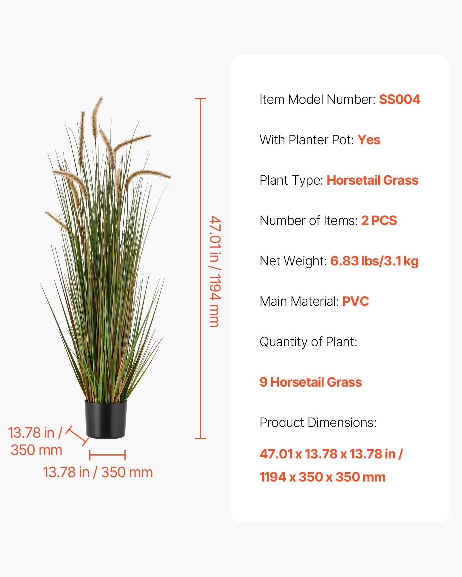Artificial Grass Plant, 2 Pack 1194mm Horsetail Reed Grass in Pot, Premium PVC Faux Fake Greenery Shrubs Plant for Indoor Outdoor House Home Garden Office Room Décor, Housewarming, Green - Image 7