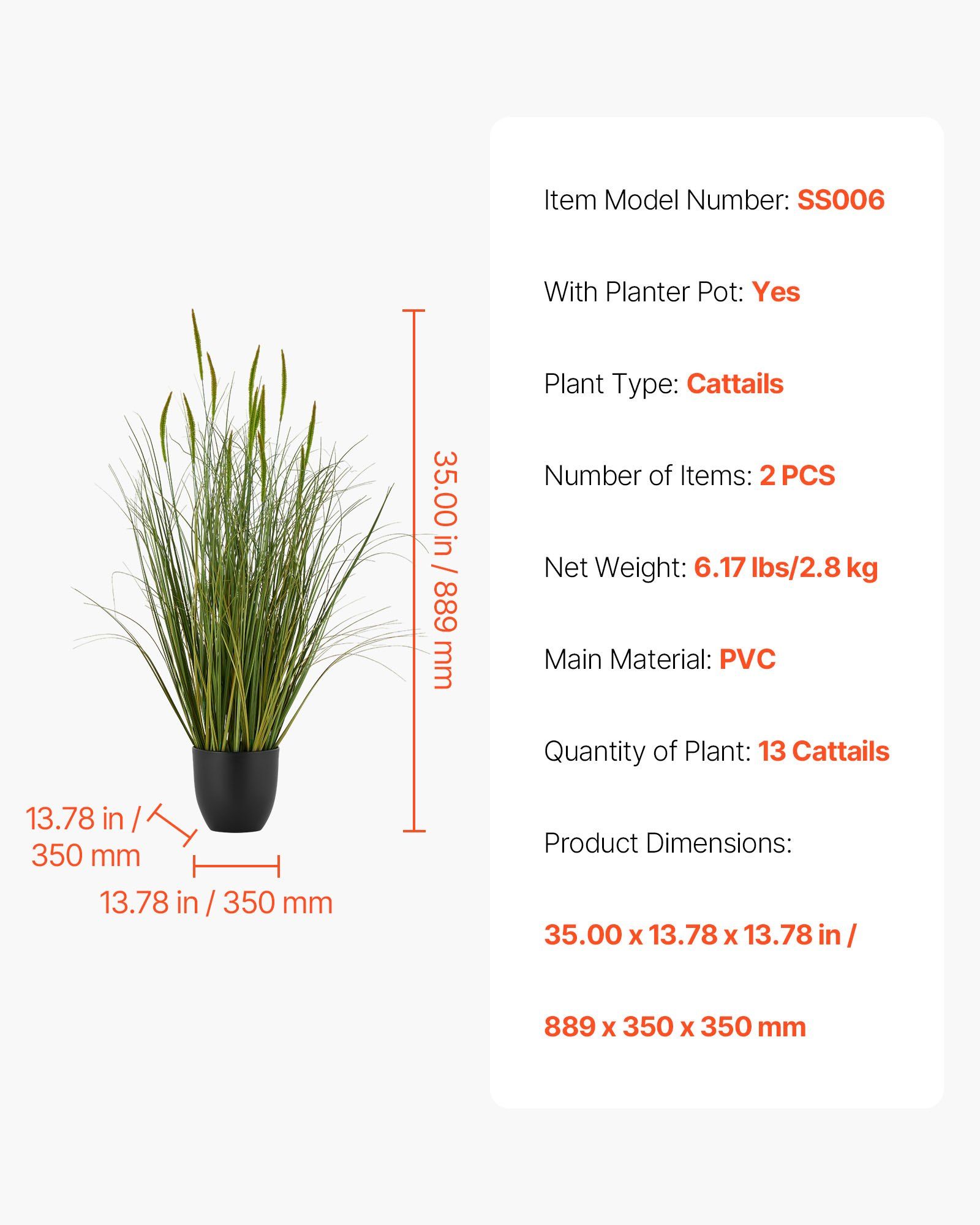 Artificial Grass Plant, 2 Pack 889mm Cattail Grass in Pot, Premium PVC Faux Fake Greenery Shrubs Plant for Indoor Outdoor House Home Garden Office Room Décor, Housewarming, Green - Image 7