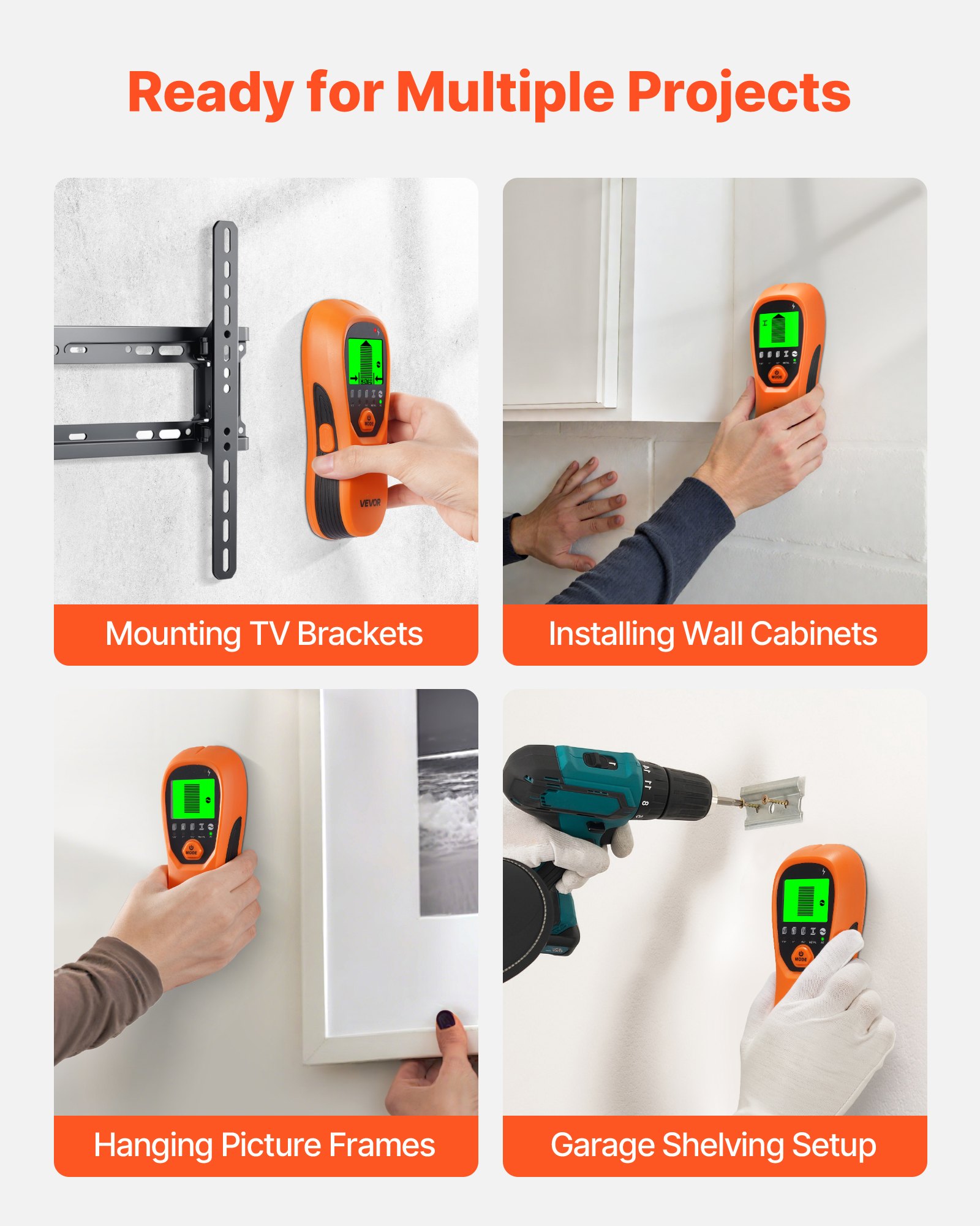 Stud Finder Wall Scanner, 5 in 1, Electronic Wall Stud Detector with Smart Sensor, High-Definition LCD Display and Audio Alarm, for the Center and Edge of Metal, AC Wire, Joists, Pipes, Orange - Image 6