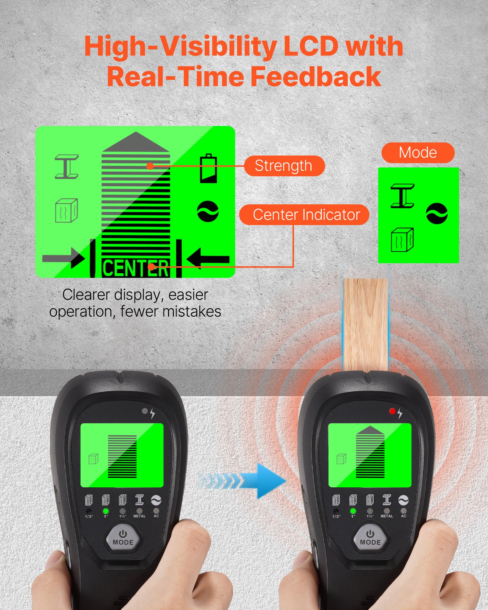 Stud Finder Wall Scanner, 5 in 1, Electronic Wall Stud Detector with Smart Sensor, High-Definition LCD Display and Audio Alarm, for the Center and Edge of Metal, AC Wire, Joists, Pipes, Black - Image 4