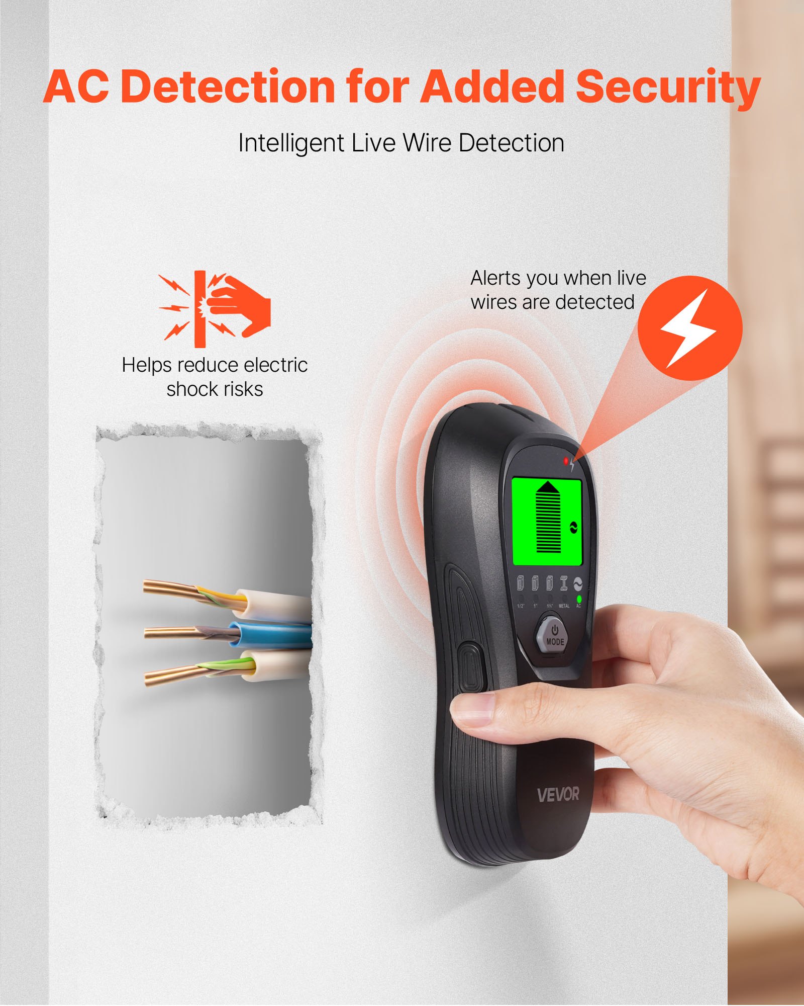 Stud Finder Wall Scanner, 5 in 1, Electronic Wall Stud Detector with Smart Sensor, High-Definition LCD Display and Audio Alarm, for the Center and Edge of Metal, AC Wire, Joists, Pipes, Black - Image 5