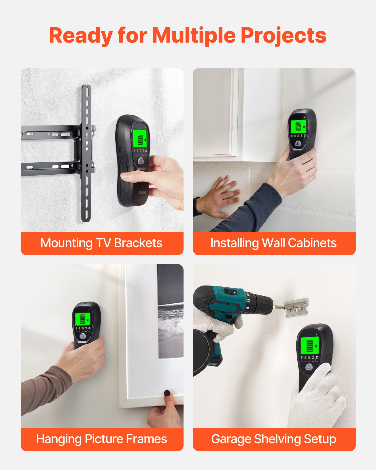 Stud Finder Wall Scanner, 5 in 1, Electronic Wall Stud Detector with Smart Sensor, High-Definition LCD Display and Audio Alarm, for the Center and Edge of Metal, AC Wire, Joists, Pipes, Black - Image 6