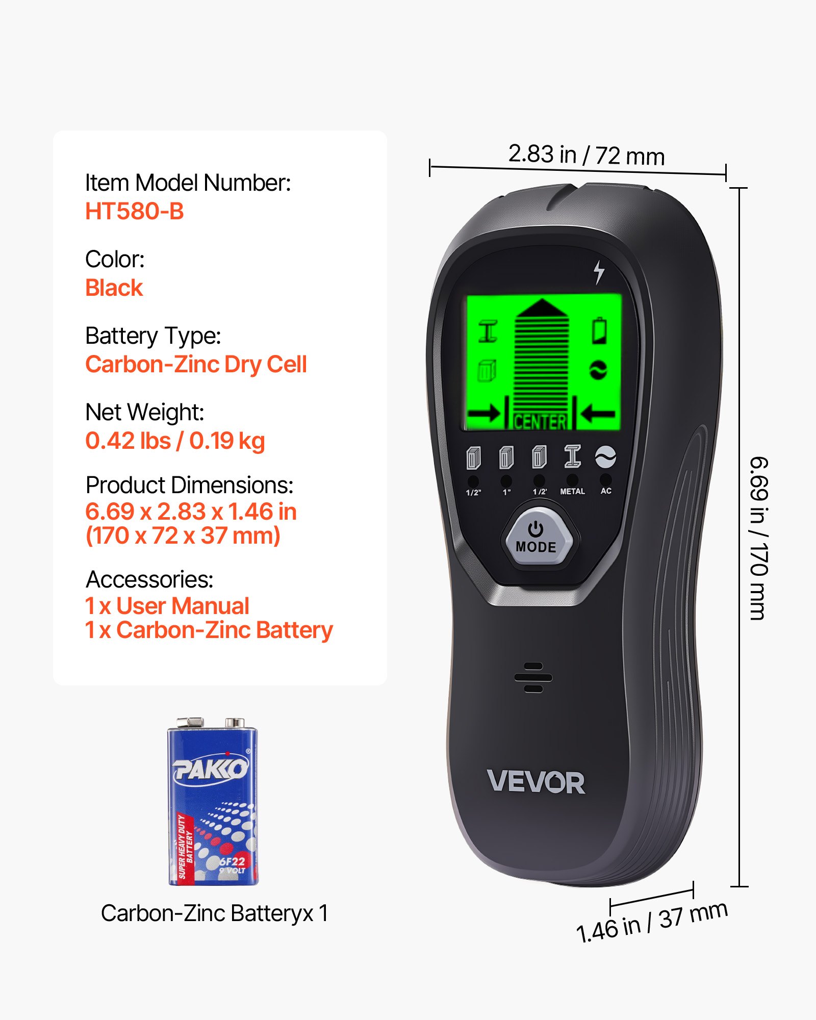 Stud Finder Wall Scanner, 5 in 1, Electronic Wall Stud Detector with Smart Sensor, High-Definition LCD Display and Audio Alarm, for the Center and Edge of Metal, AC Wire, Joists, Pipes, Black - Image 7
