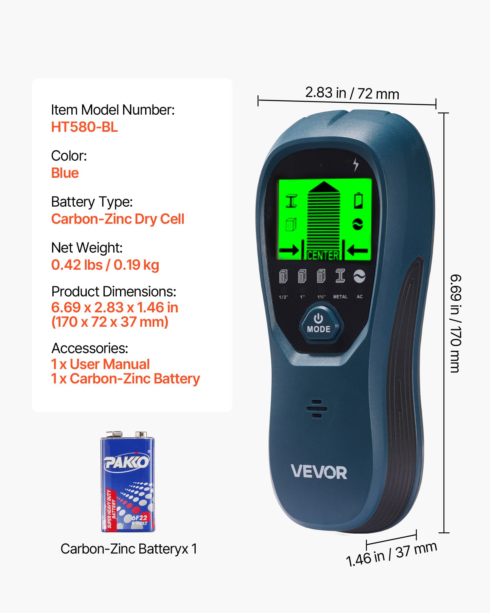 Stud Finder Wall Scanner, 5 in 1, Electronic Wall Stud Detector with Smart Sensor, High-Definition LCD Display and Audio Alarm, for the Center and Edge of Metal, AC Wire, Joists, Pipes, Blue - Image 7