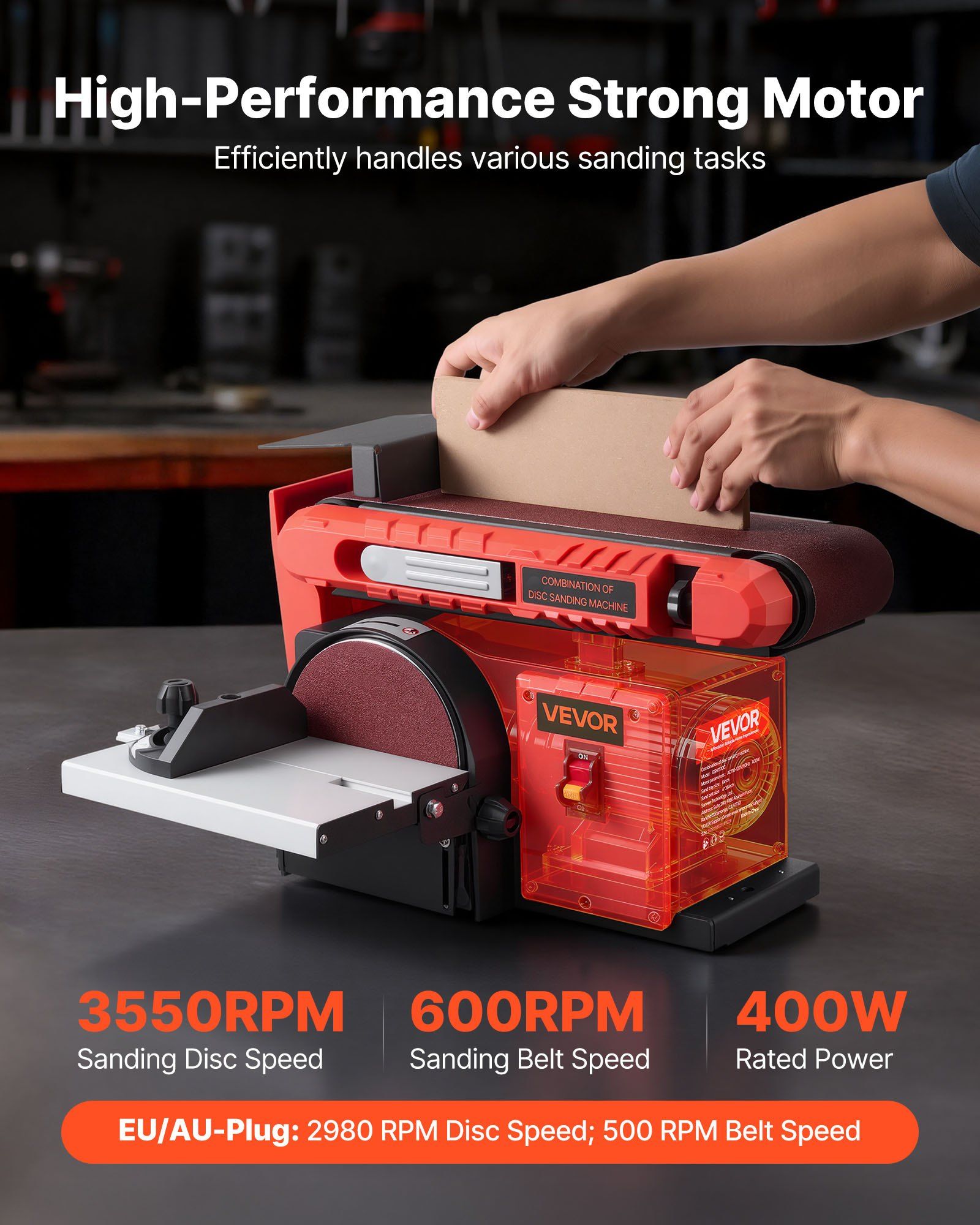 152.4mm Disc Sander & 101.6mm x 914.4mm Belt Sander, 400W Professional Belt Disc Sanders Combo with 0 - 45° Adjustable Worktable, Dust Collection Port for Woodworking & DIY Crafting - Image 2