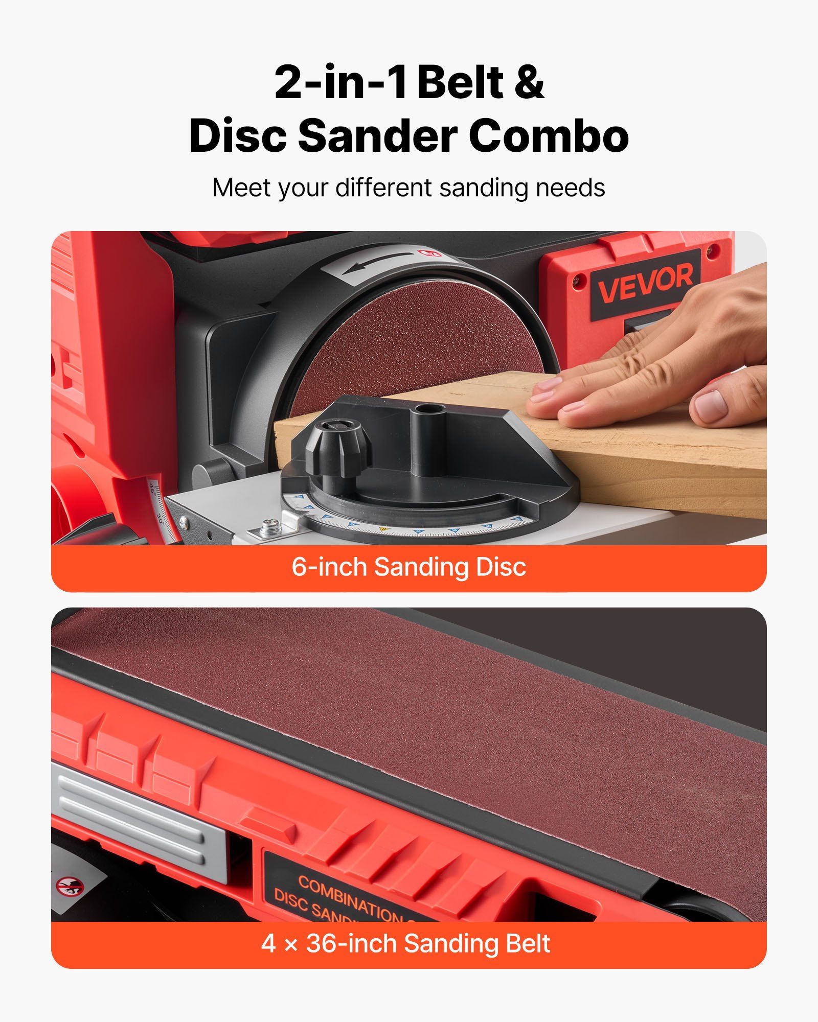 152.4mm Disc Sander & 101.6mm x 914.4mm Belt Sander, 400W Professional Belt Disc Sanders Combo with 0 - 45° Adjustable Worktable, Dust Collection Port for Woodworking & DIY Crafting - Image 3