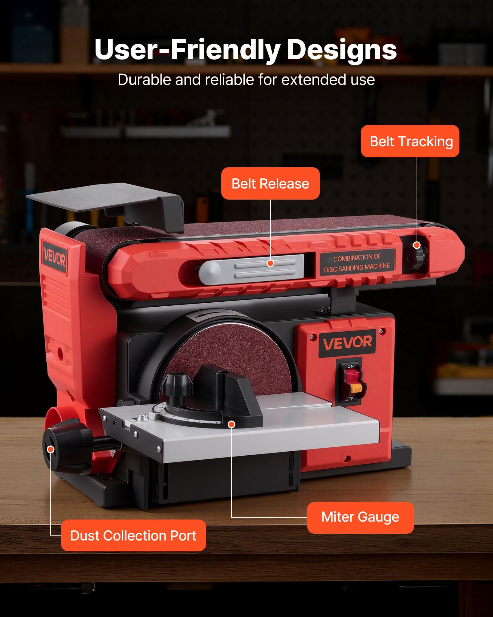 152.4mm Disc Sander & 101.6mm x 914.4mm Belt Sander, 400W Professional Belt Disc Sanders Combo with 0 - 45° Adjustable Worktable, Dust Collection Port for Woodworking & DIY Crafting - Image 6