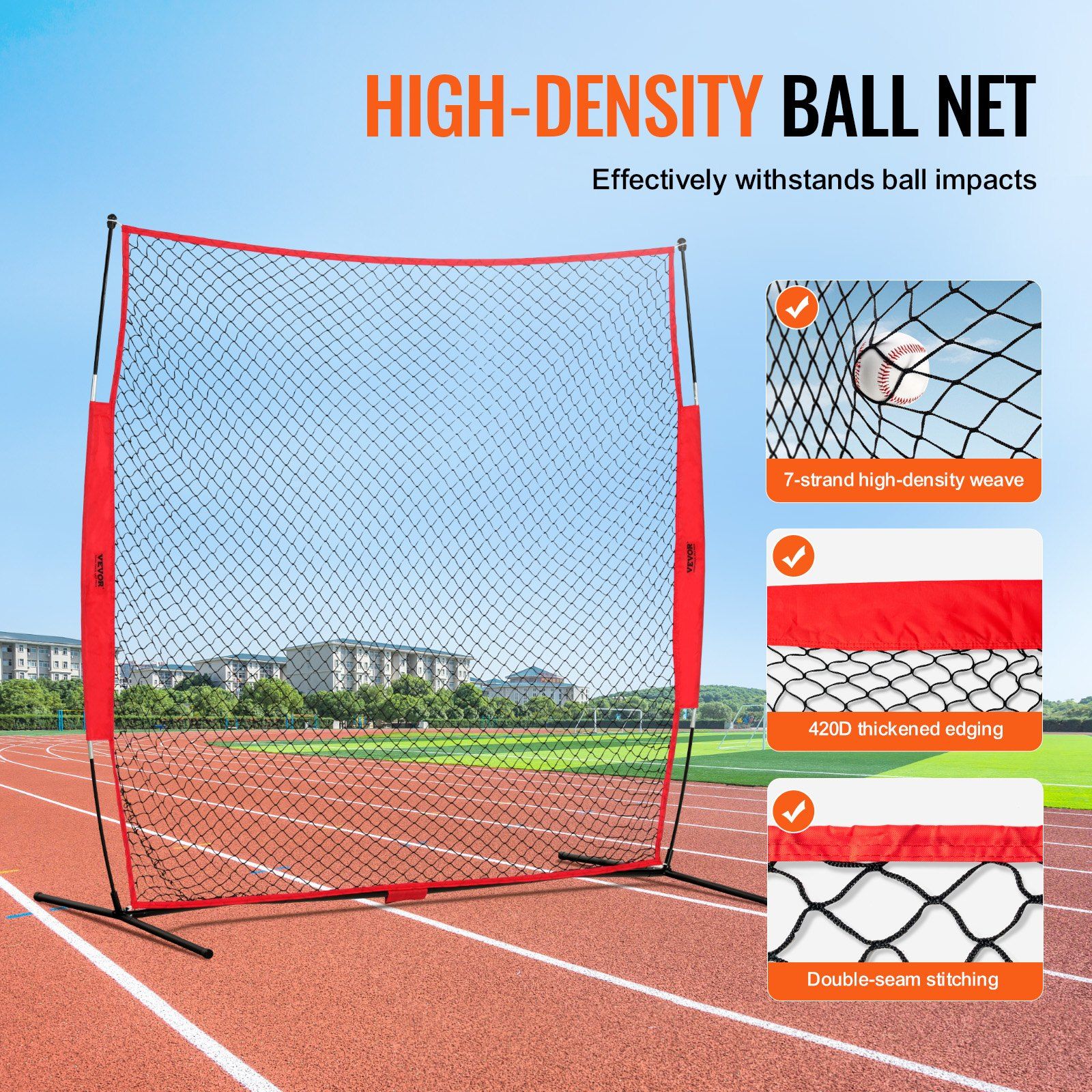 Barricade Backstop Net, 7x7 ft Ball Sports Barrier Netting, Portable Practice Equipment with Carry Bag, Protection Screen for Baseball Softball Lacrosse Soccer Hockey Training, for Backyard - Image 3