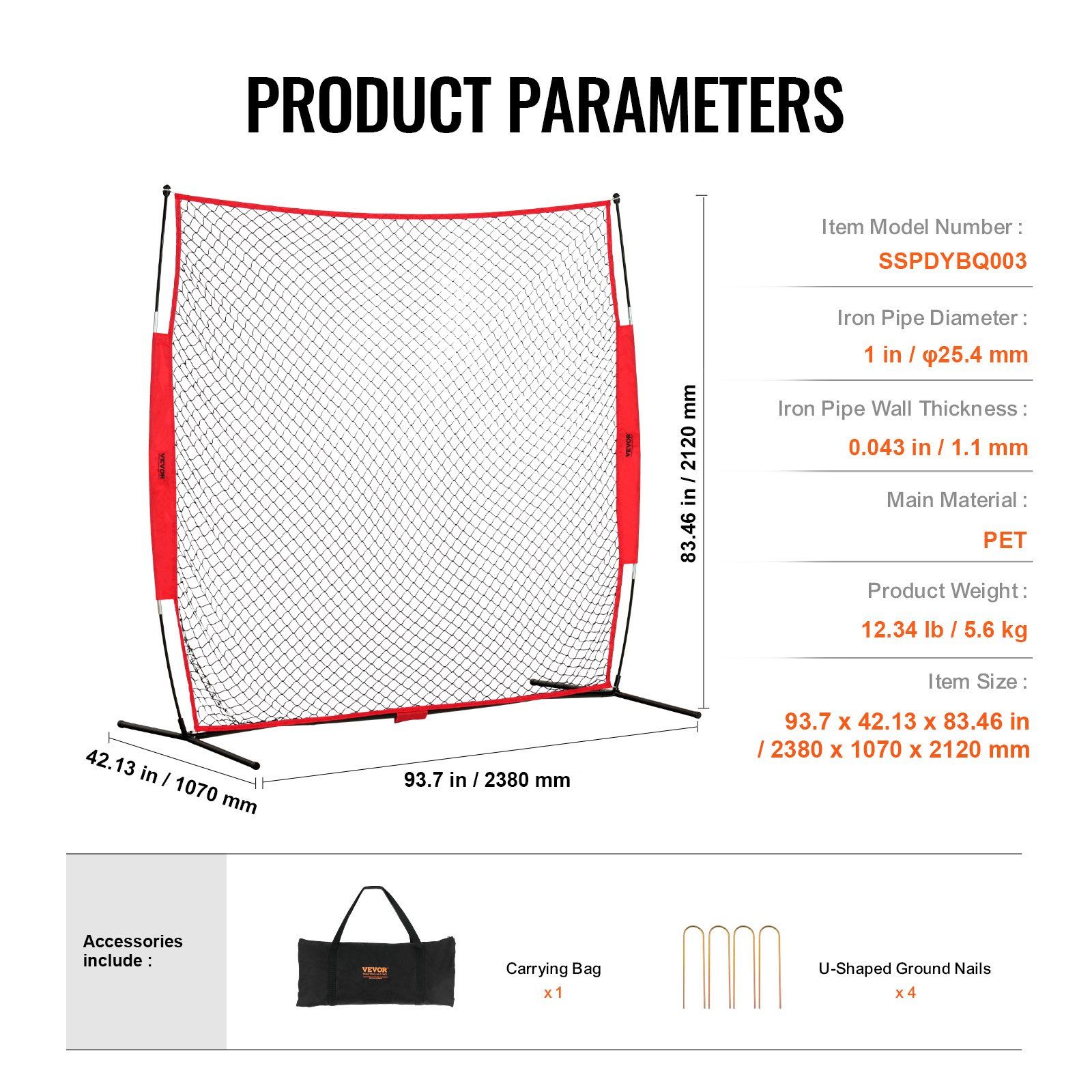 Barricade Backstop Net, 7x7 ft Ball Sports Barrier Netting, Portable Practice Equipment with Carry Bag, Protection Screen for Baseball Softball Lacrosse Soccer Hockey Training, for Backyard - Image 7