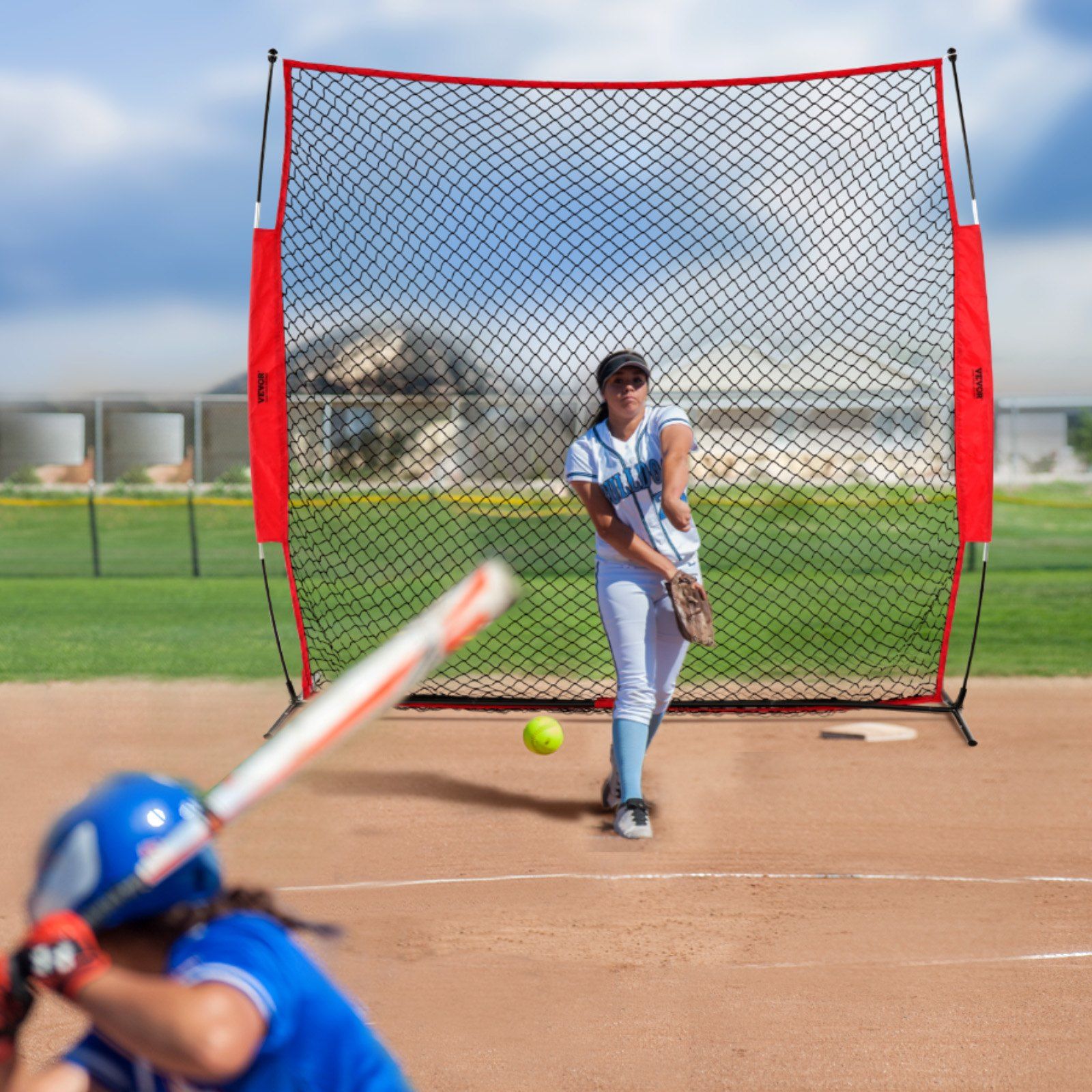 Barricade Backstop Net, 7x7 ft Ball Sports Barrier Netting, Portable Practice Equipment with Carry Bag, Protection Screen for Baseball Softball Lacrosse Soccer Hockey Training, for Backyard - Image 8