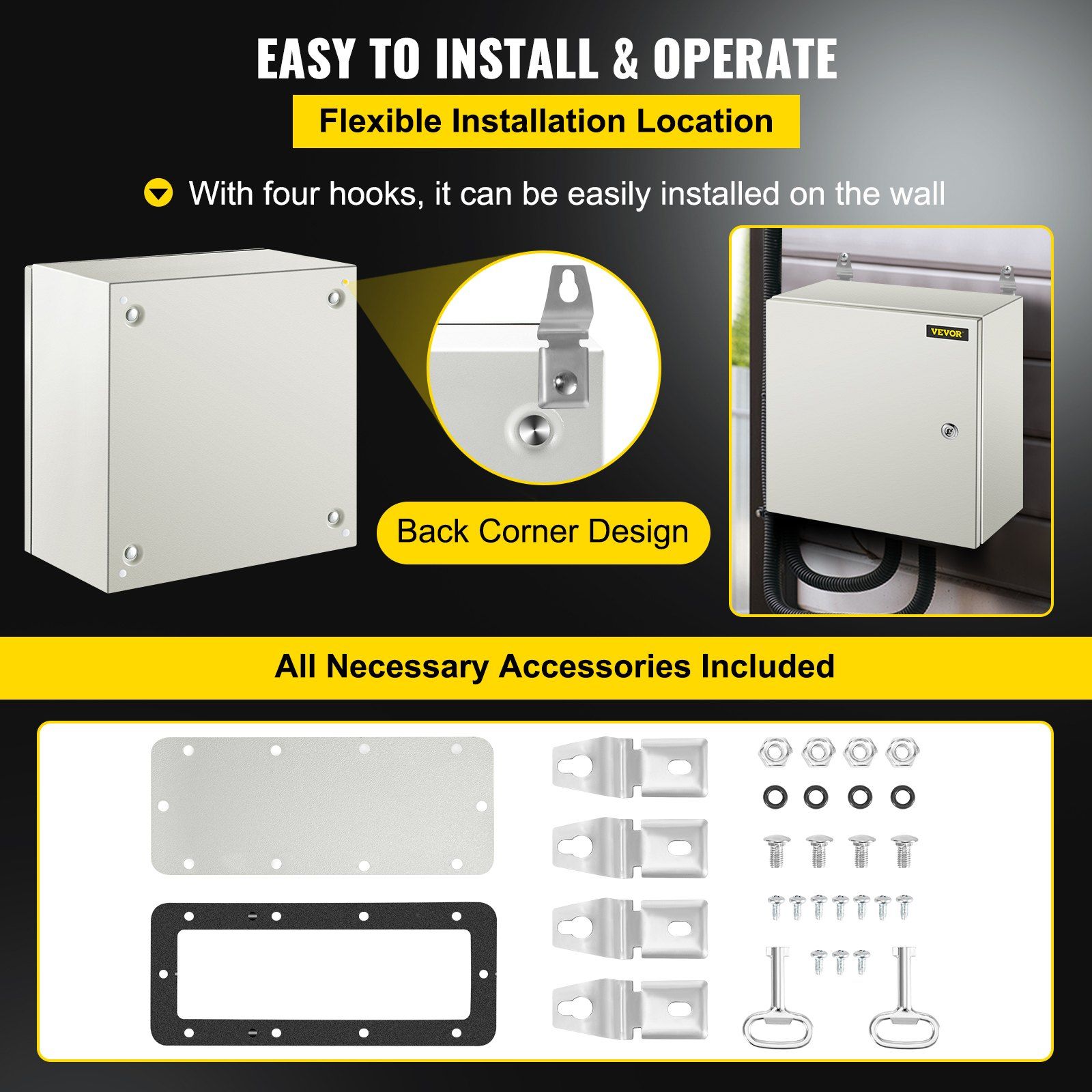 NEMA Steel Enclosure, 16 x 16 x 8\'\' NEMA 4X Steel Electrical Box, IP66 Waterproof & Dustproof, Outdoor/Indoor Electrical Junction Box, with Mounting Plate - Image 6