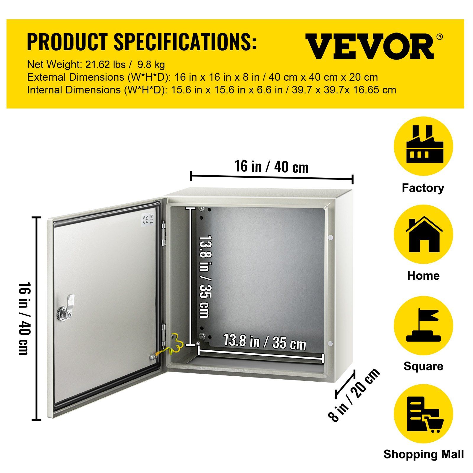 NEMA Steel Enclosure, 16 x 16 x 8\'\' NEMA 4X Steel Electrical Box, IP66 Waterproof & Dustproof, Outdoor/Indoor Electrical Junction Box, with Mounting Plate - Image 7
