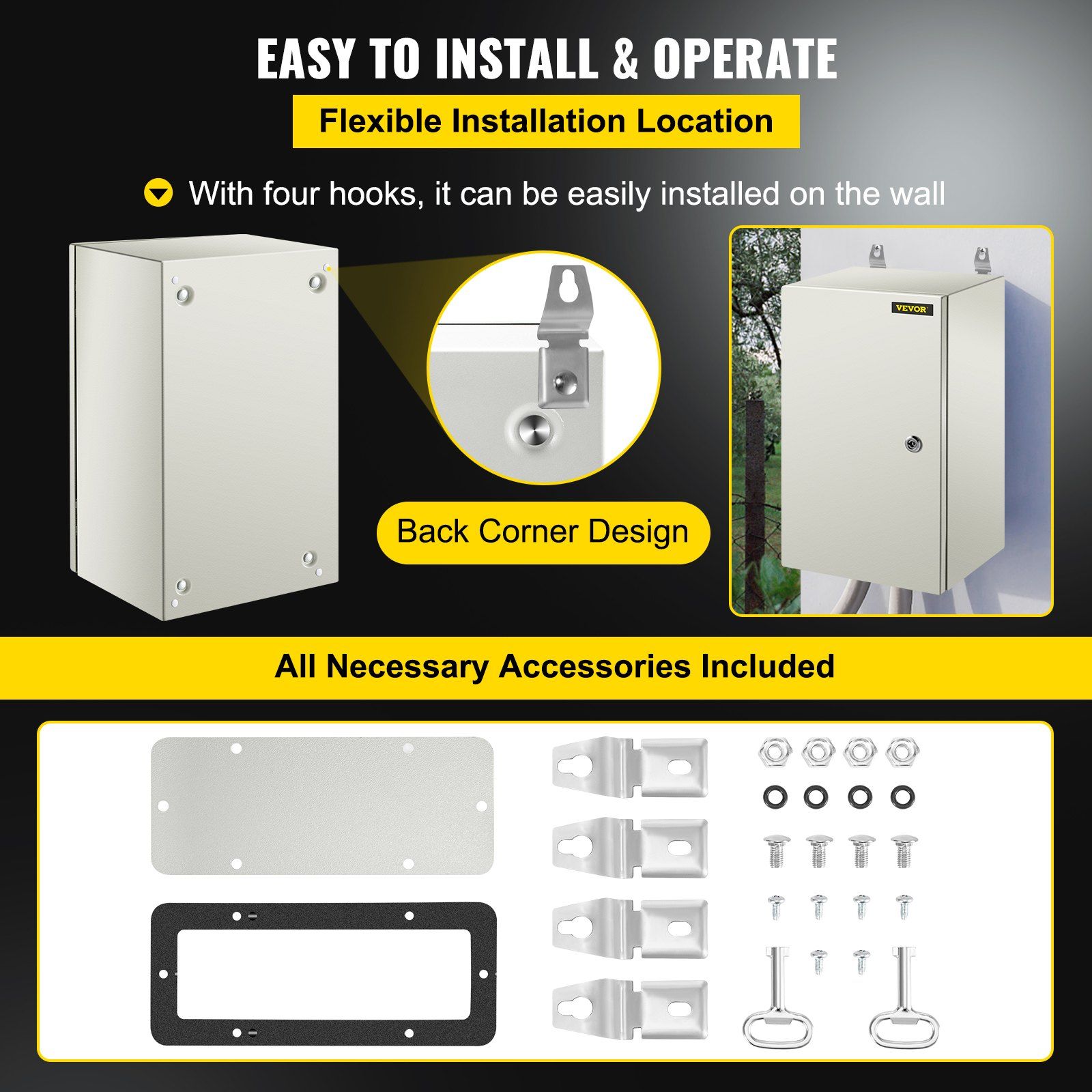 NEMA Steel Enclosure, 20 x 12 x 10\'\' NEMA 4X Steel Electrical Box, IP66 Waterproof & Dustproof, Outdoor/Indoor Electrical Junction Box, with Mounting Plate - Image 6