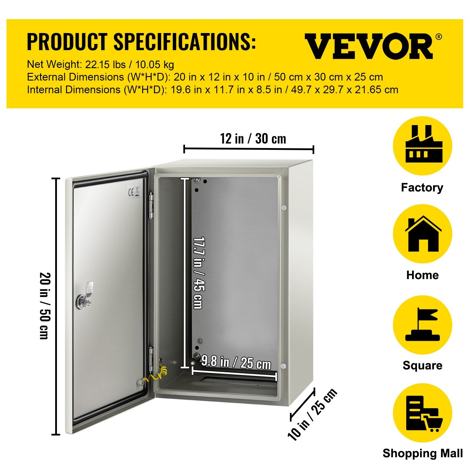 NEMA Steel Enclosure, 20 x 12 x 10\'\' NEMA 4X Steel Electrical Box, IP66 Waterproof & Dustproof, Outdoor/Indoor Electrical Junction Box, with Mounting Plate - Image 7