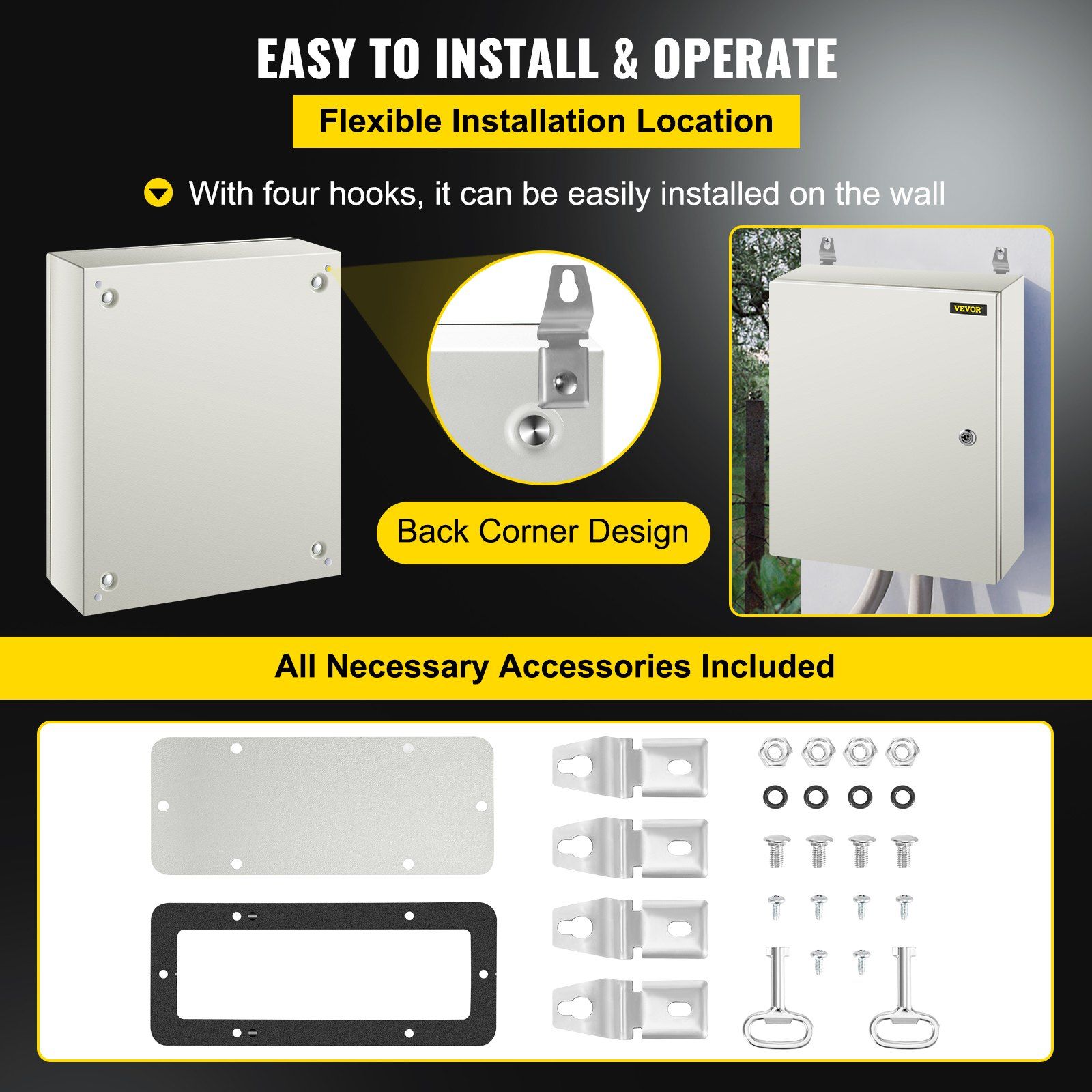 NEMA Steel Enclosure, 50 x 40 x 15 cm NEMA 4X Steel Electrical Box, IP66 Waterproof & Dustproof, Outdoor/Indoor Electrical Junction Box, with Mounting Plate - Image 6