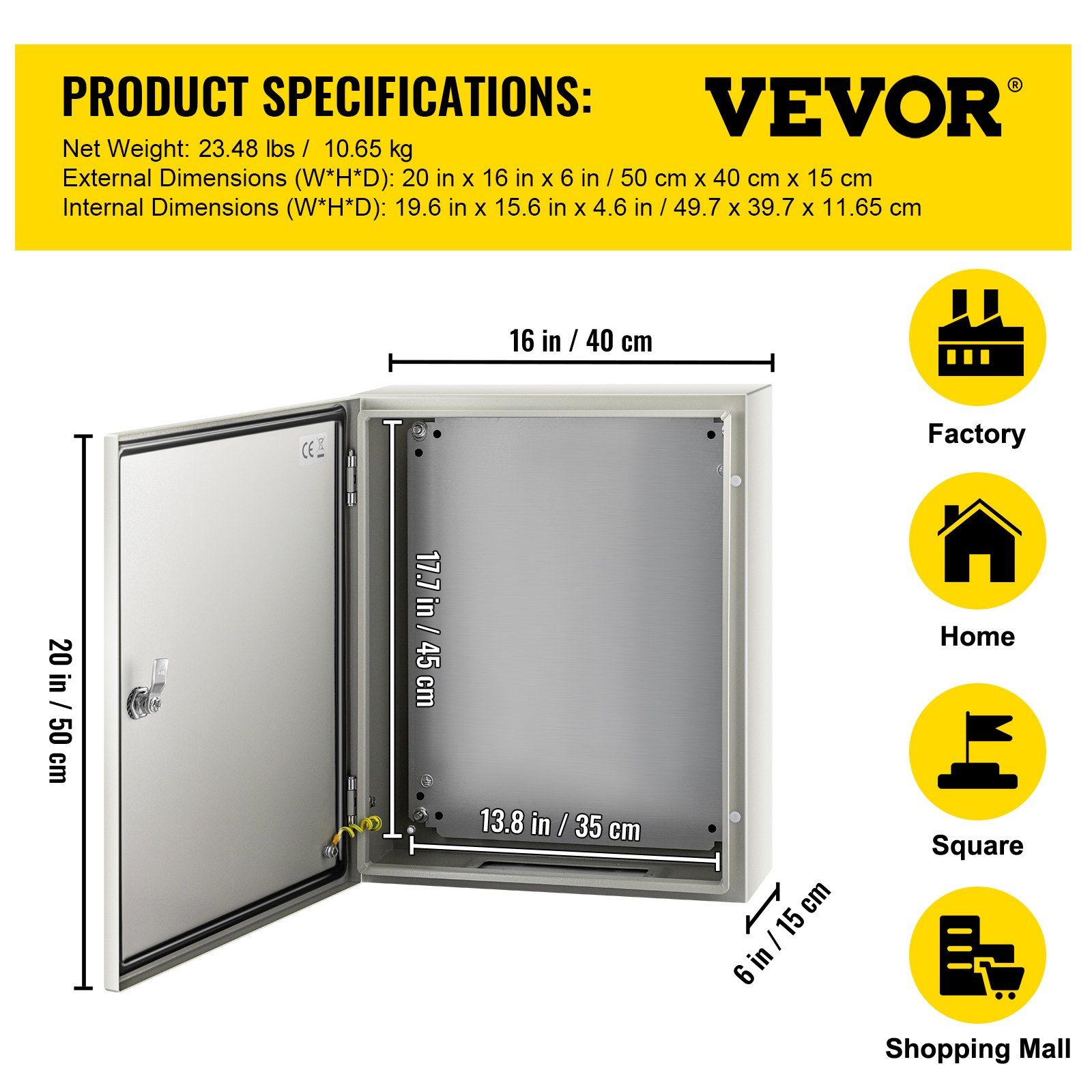 NEMA Steel Enclosure, 50 x 40 x 15 cm NEMA 4X Steel Electrical Box, IP66 Waterproof & Dustproof, Outdoor/Indoor Electrical Junction Box, with Mounting Plate - Image 7