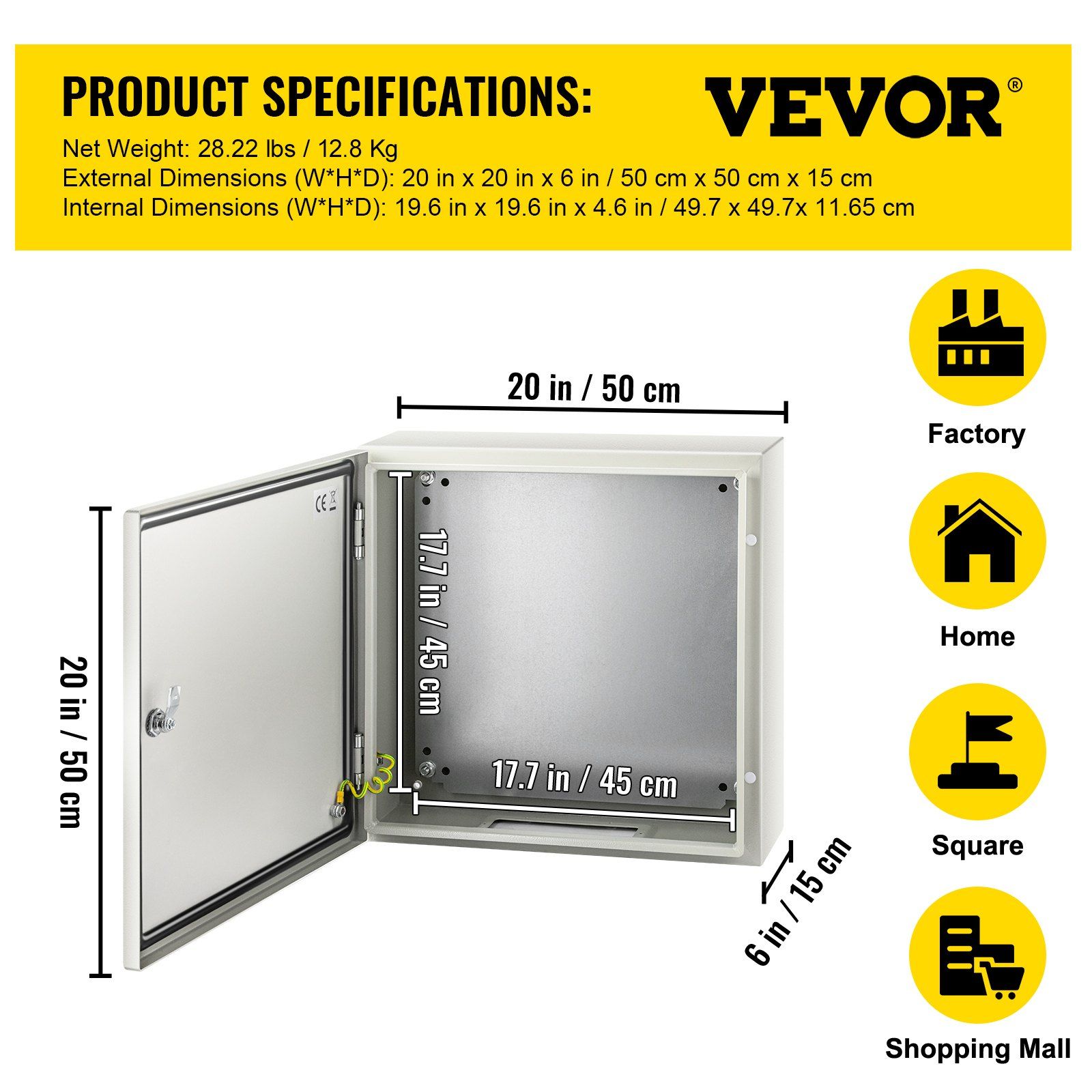 NEMA Steel Enclosure, 20 x 20 x 6\'\' NEMA 4X Steel Electrical Box, IP66 Waterproof & Dustproof, Outdoor/Indoor Electrical Junction Box, with Mounting Plate - Image 7