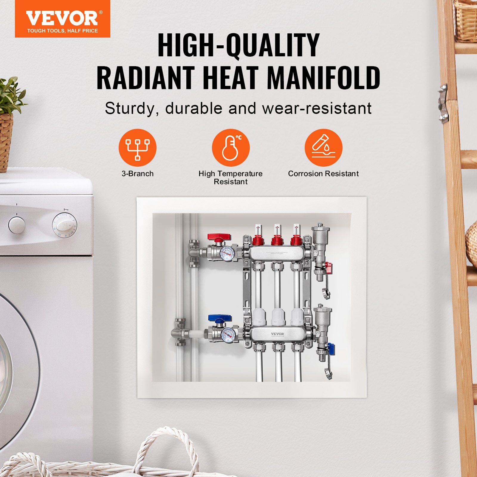 3-Branch Radiant Heat Manifold, 1/2