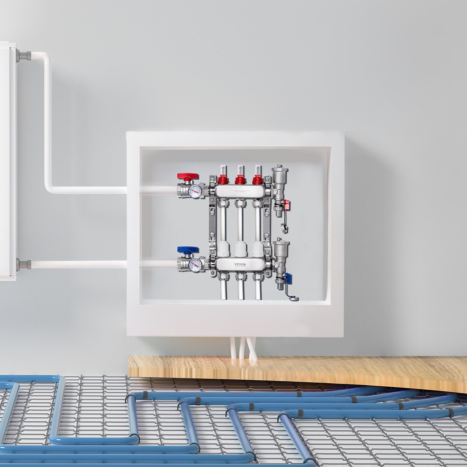 3-Branch Radiant Heat Manifold, 1/2