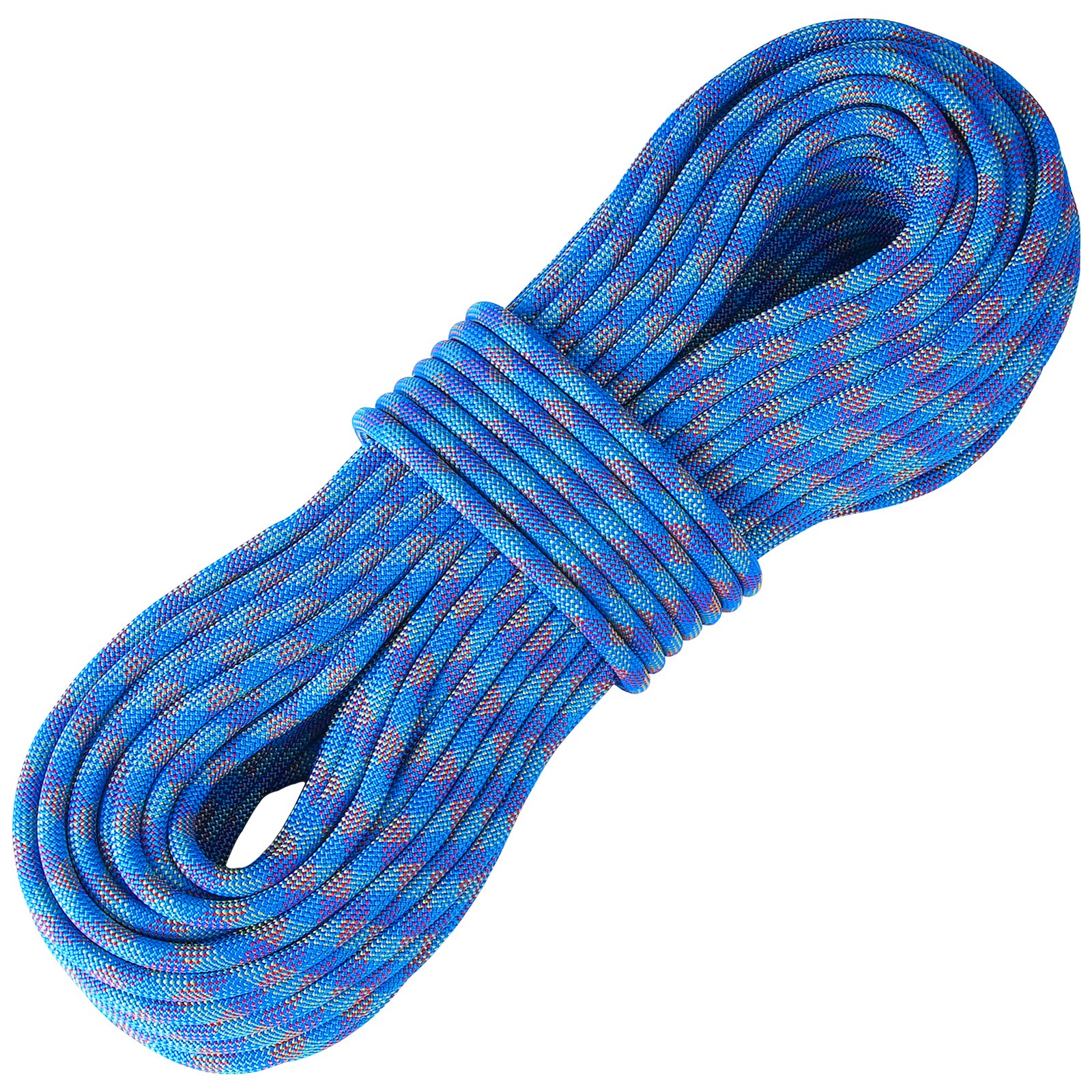 10.2mm Dynamic Climbing Rope, 60M(197ft) Outdoor Rock Climbing Rope 25KN Breaking Tension, Stretchable Fiber Rope with Steel Snap Hooks for Escape, Rappelling, Fire Rescue, Blue - Image 1
