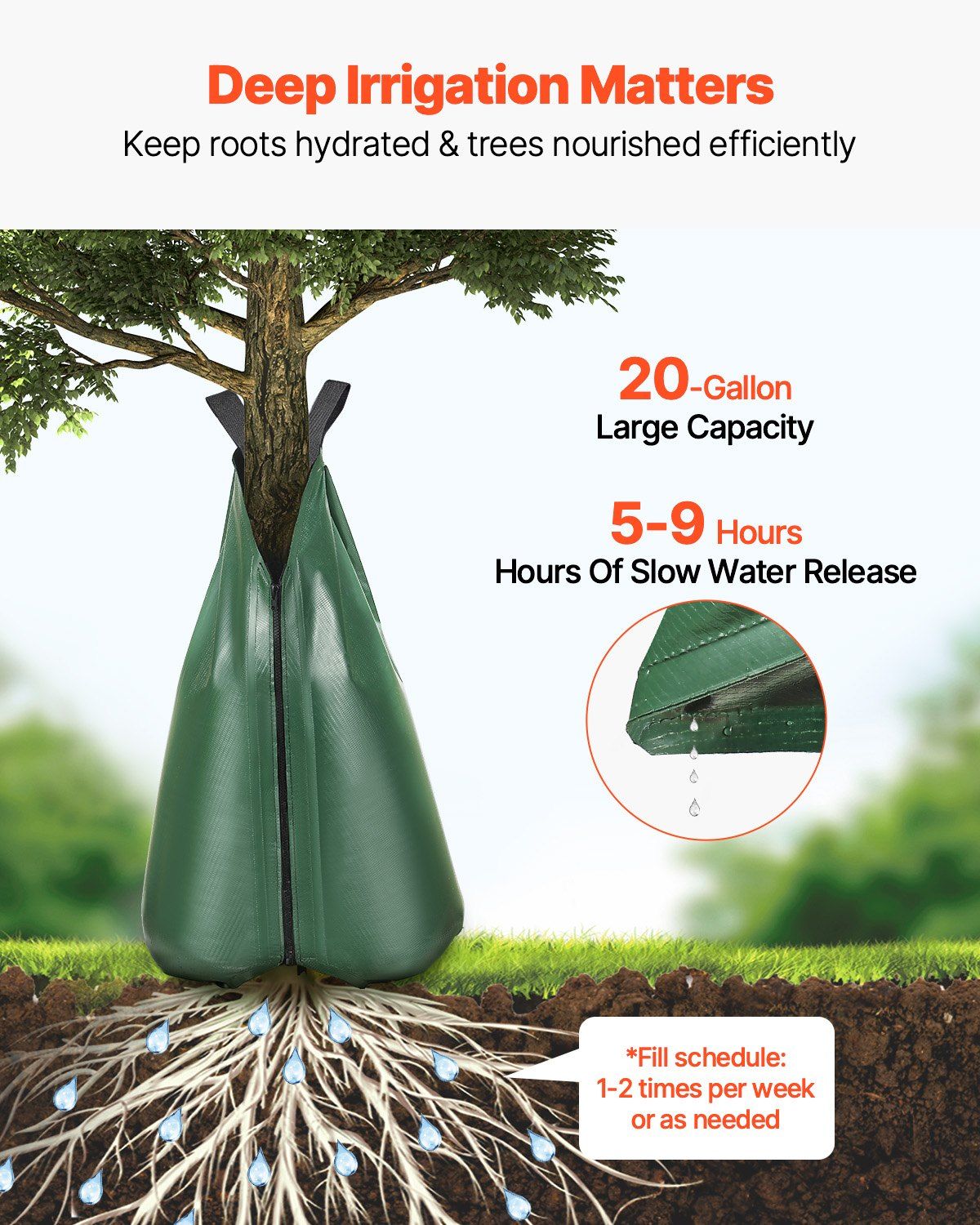 Tree Watering Bag, 12 Packs 20 Gallons Watering Bags for New Trees, 5-9 Hours Slow Release Refillable Tree Drip Irrigation Bags with Zipper, Durable Tree Watering System for Deep Root Targeting - Image 2