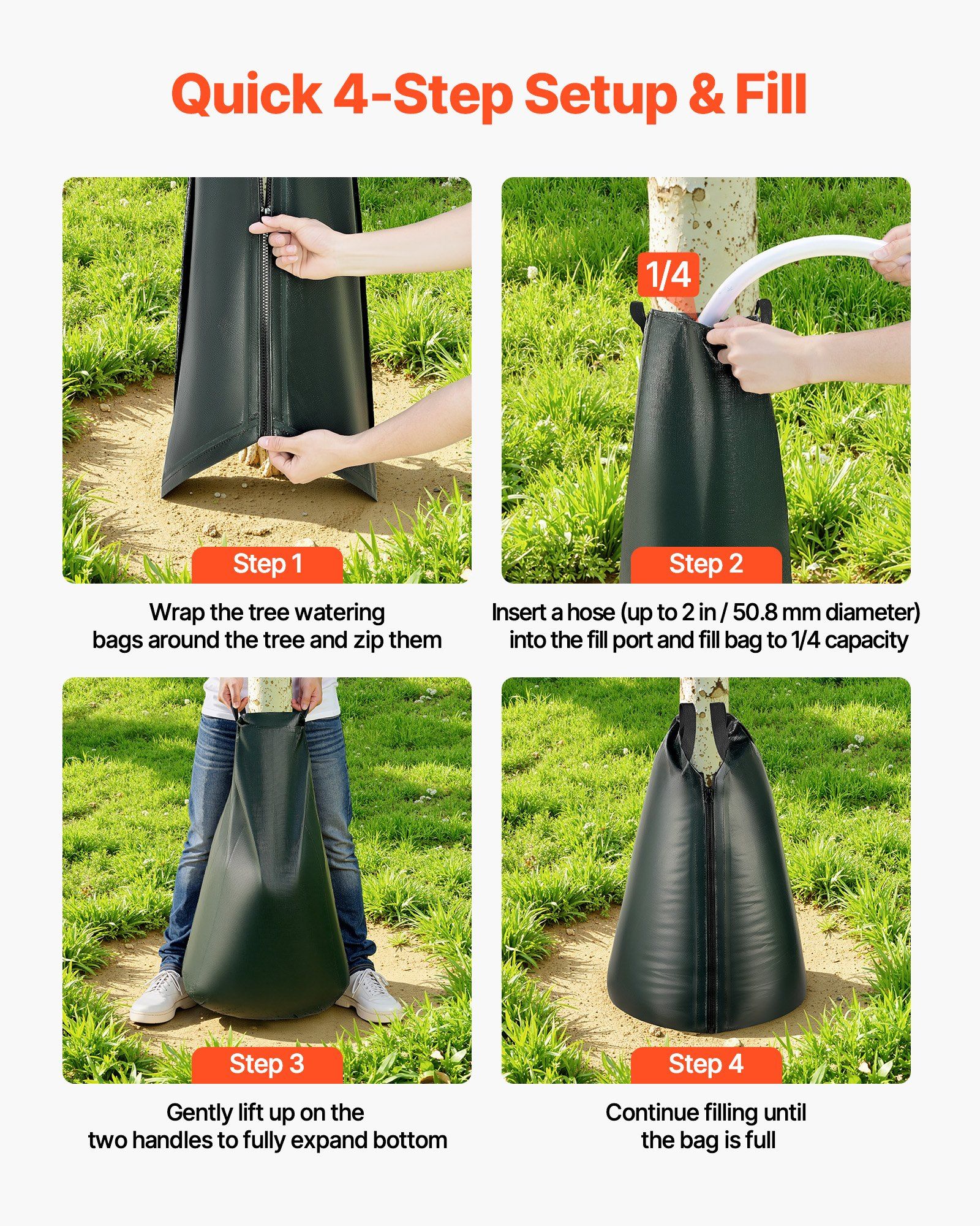 75.7 L Tree Watering Bags, 4 Pack 3-4 Hours Slow Release Gator Bags for Trees, Heavy Duty PE Tree Drip Irrigation Bag with Zipper, Durable & Reusable Deep Root Shrub Watering Bag - Image 6