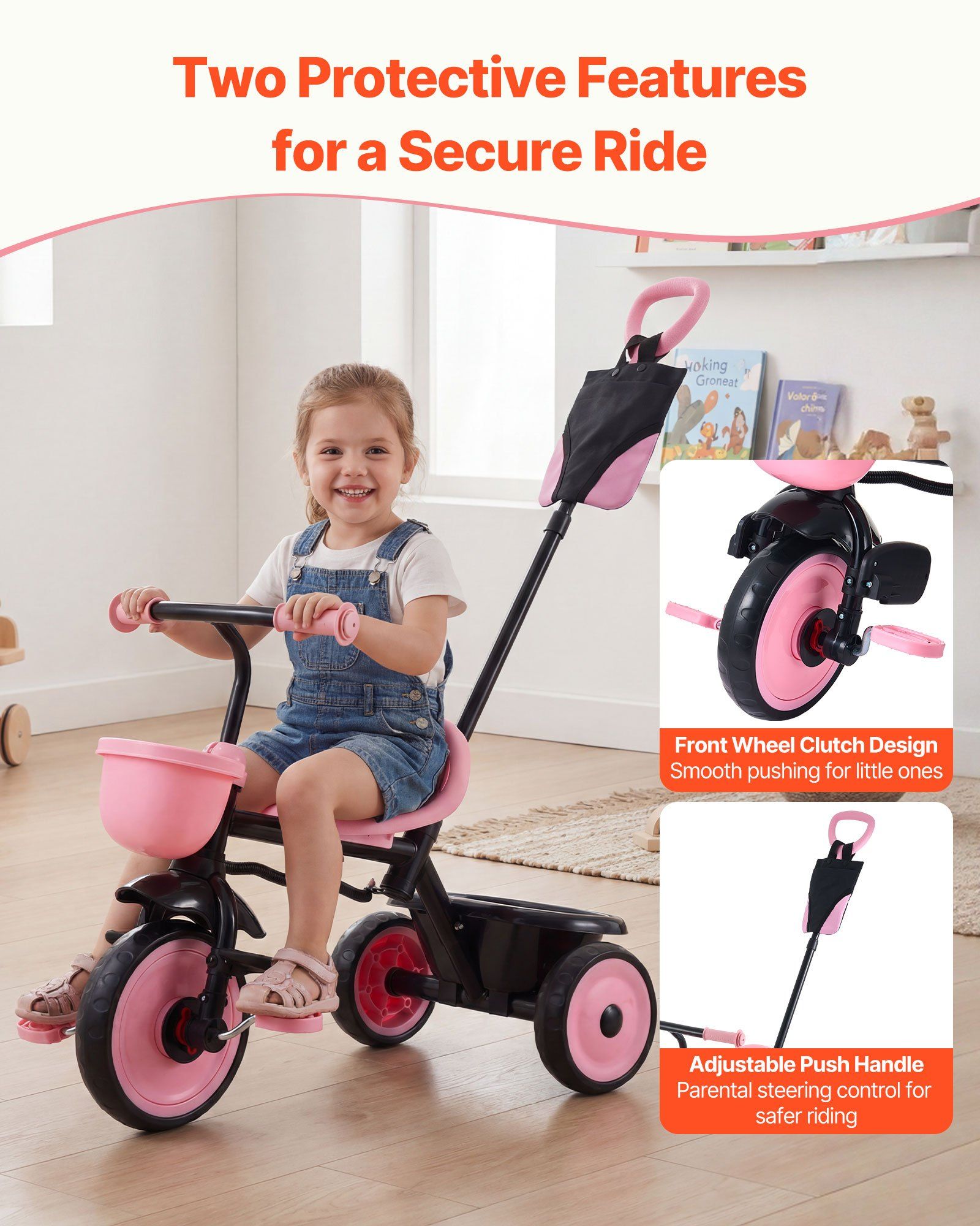 Toddler Tricycle & Stroller for 18 Months to 5 Year Old, Kids Trike with Parent Push Handle, Adjustable Seat & Storage for Outdoor Play, Tricycle for Toddlers, Birthday Toy for Boys and Girls - Image 3