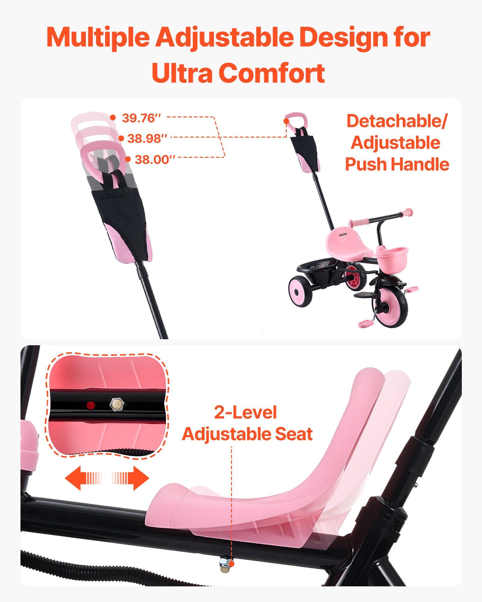 Toddler Tricycle & Stroller for 18 Months to 5 Year Old, Kids Trike with Parent Push Handle, Adjustable Seat & Storage for Outdoor Play, Tricycle for Toddlers, Birthday Toy for Boys and Girls - Image 4