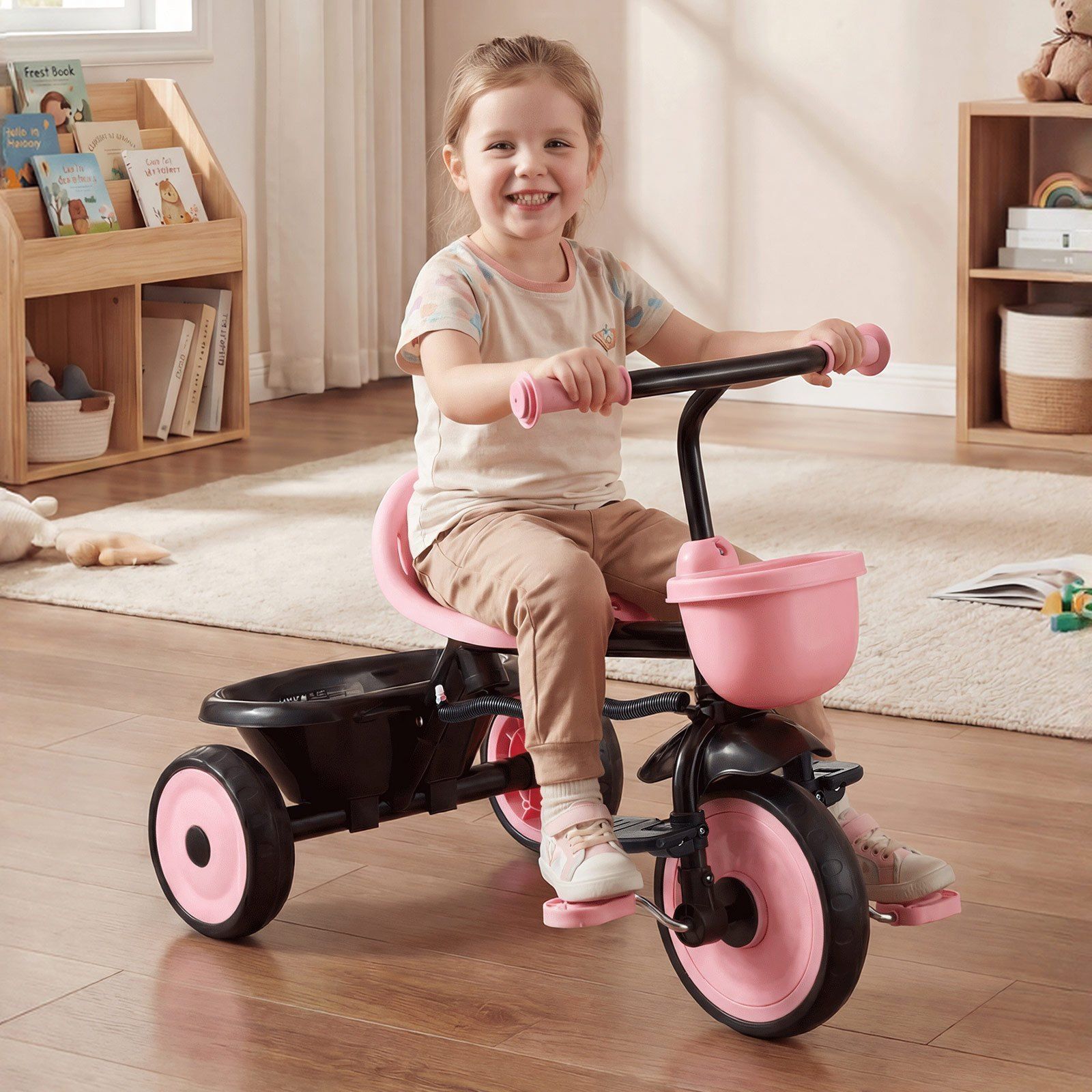 Toddler Tricycle & Stroller for 18 Months to 5 Year Old, Kids Trike with Parent Push Handle, Adjustable Seat & Storage for Outdoor Play, Tricycle for Toddlers, Birthday Toy for Boys and Girls - Image 8